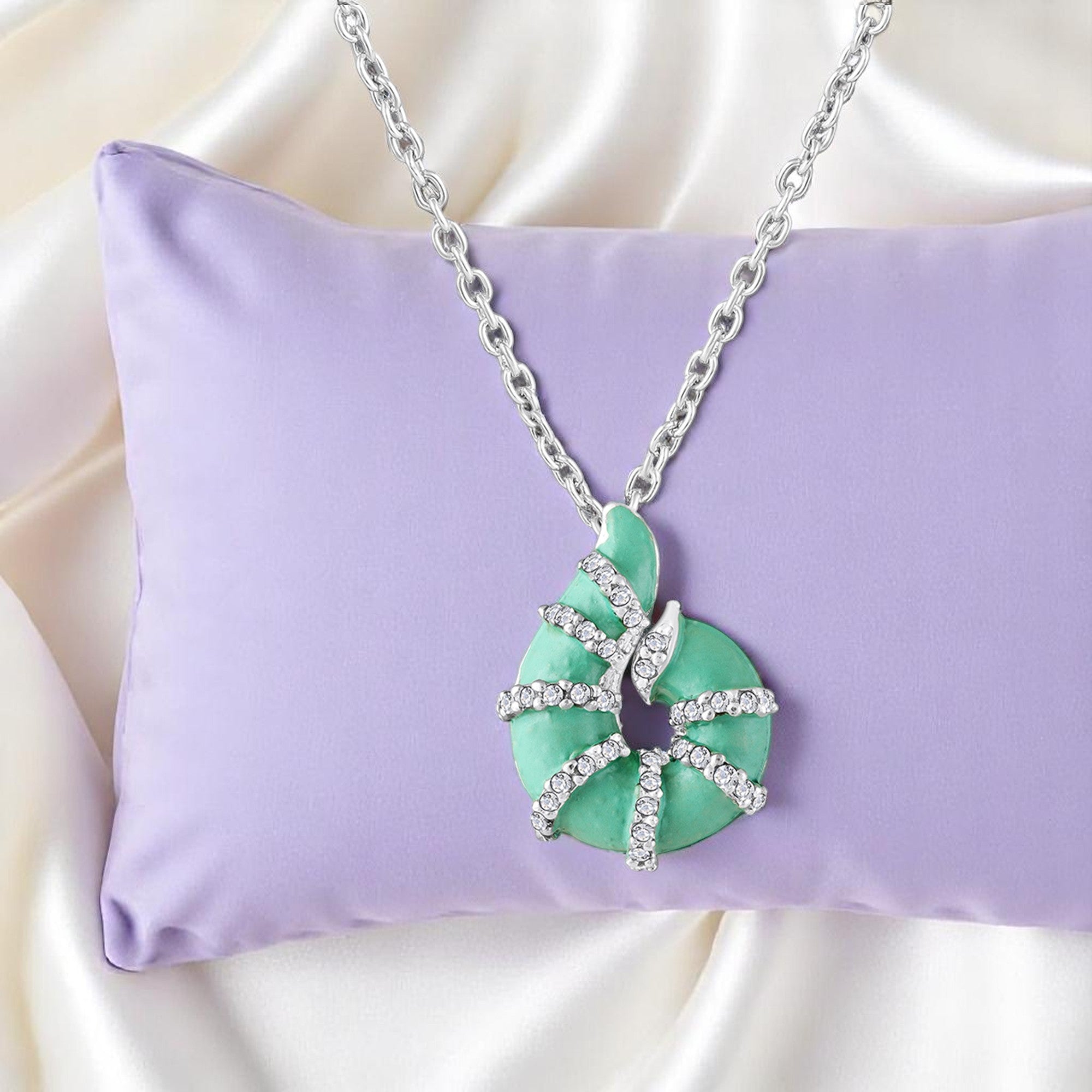 Red Meenakari Work Shell-Shaped Pendant with Crystal Accents