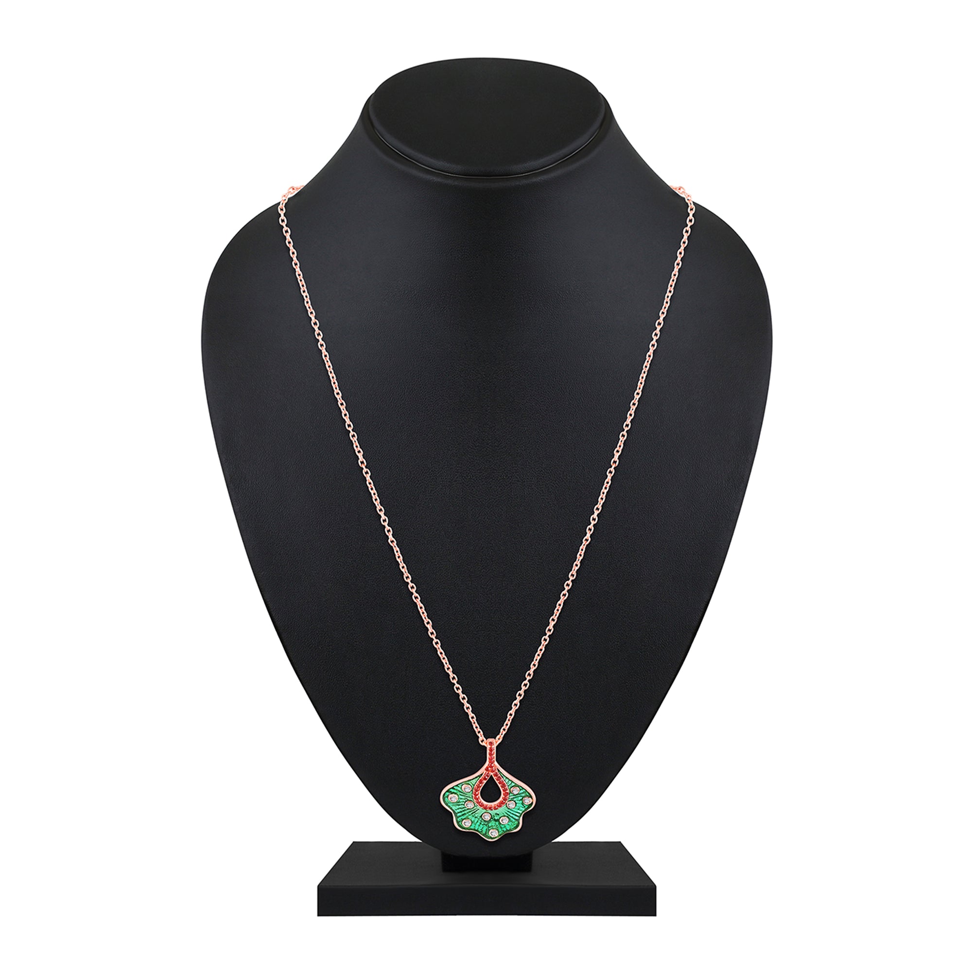 Green Meenakari Work Floral-Fan Shape Pendant