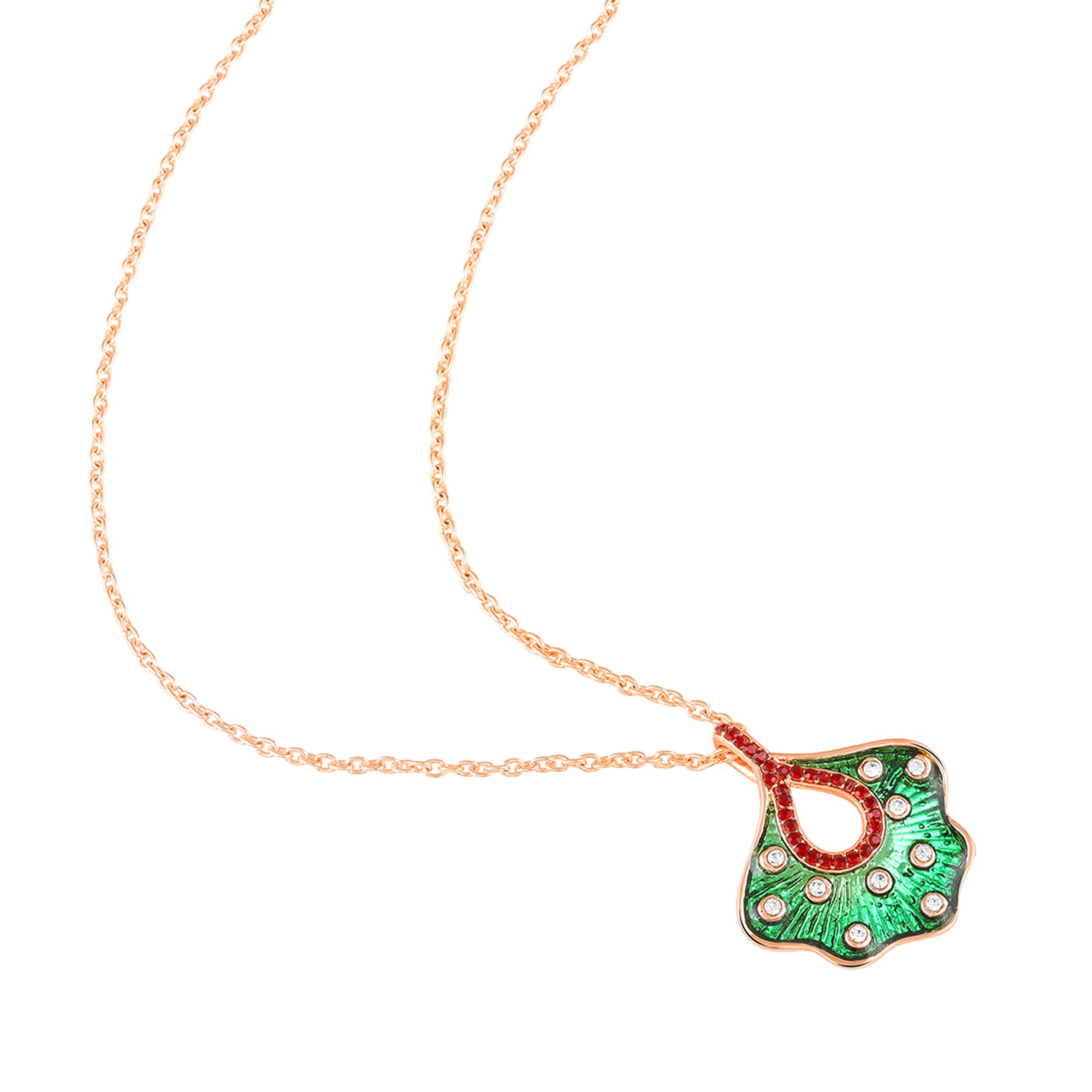 Green Meenakari Work Floral-Fan Shape Pendant