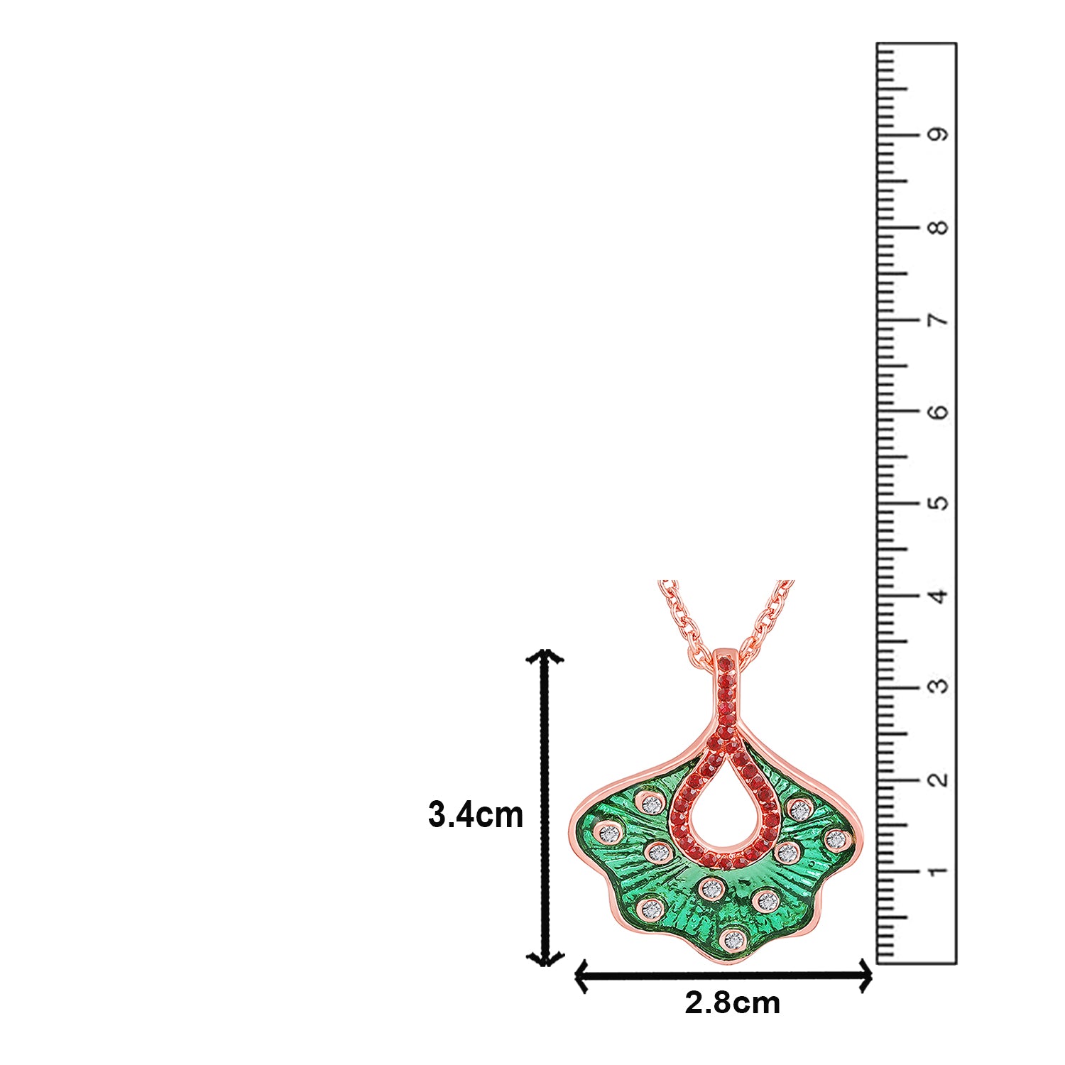 Green Meenakari Work Floral-Fan Shape Pendant