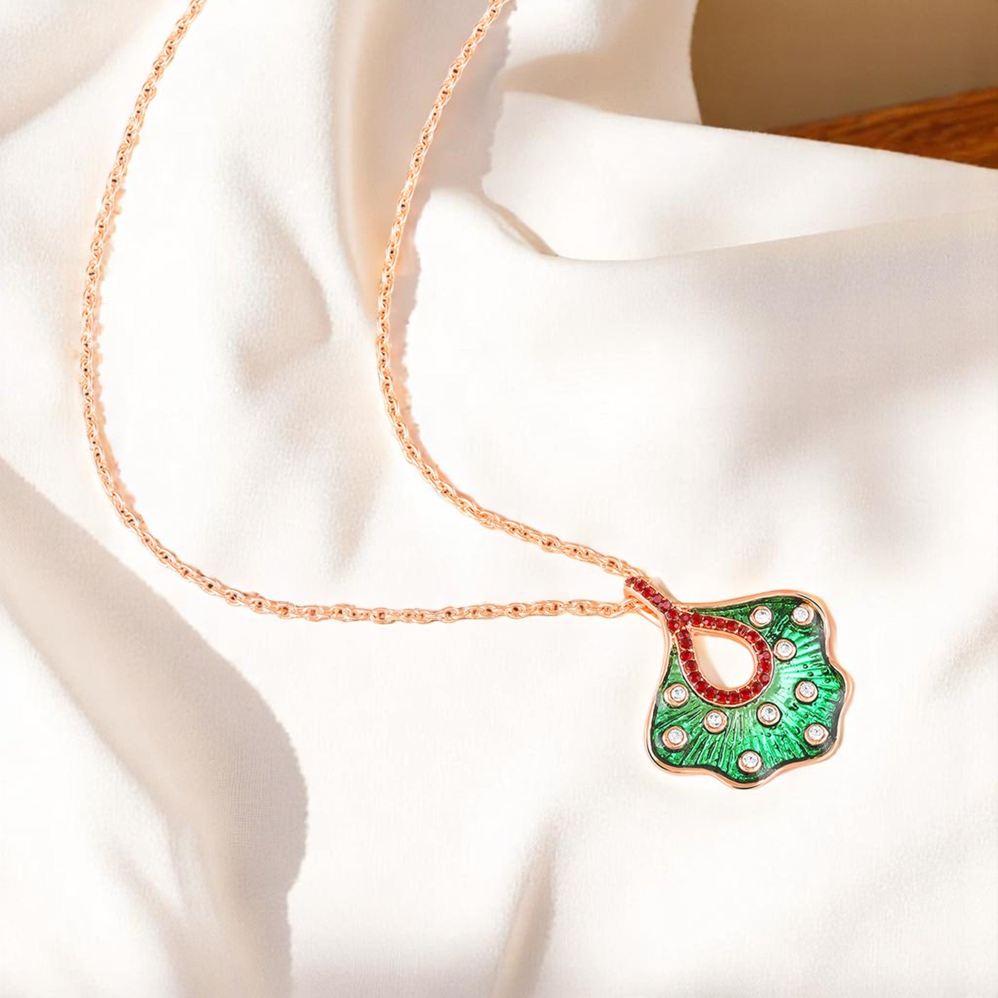 Green Meenakari Work Floral-Fan Shape Pendant