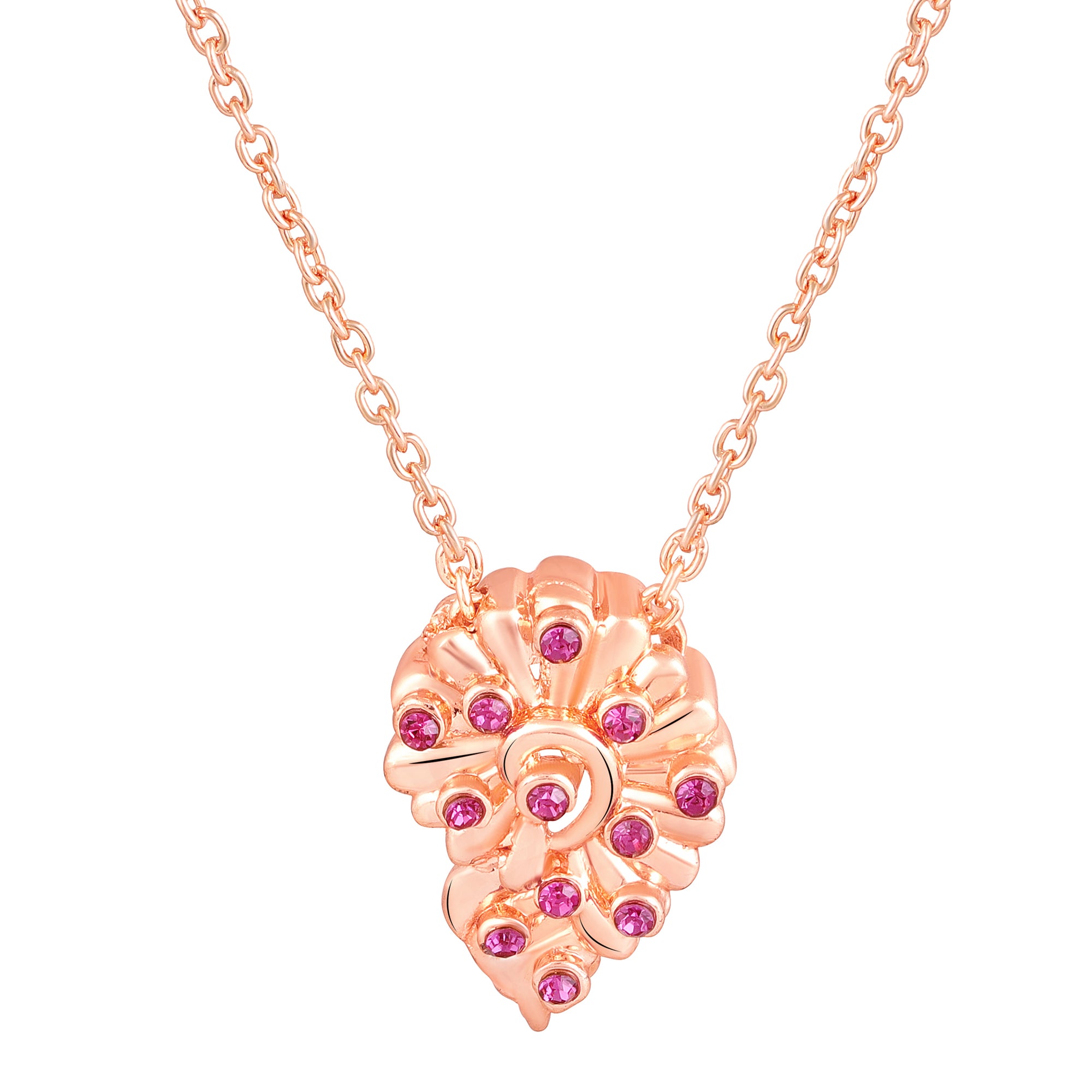 Leaf Motif Pendant with Pink Crystals