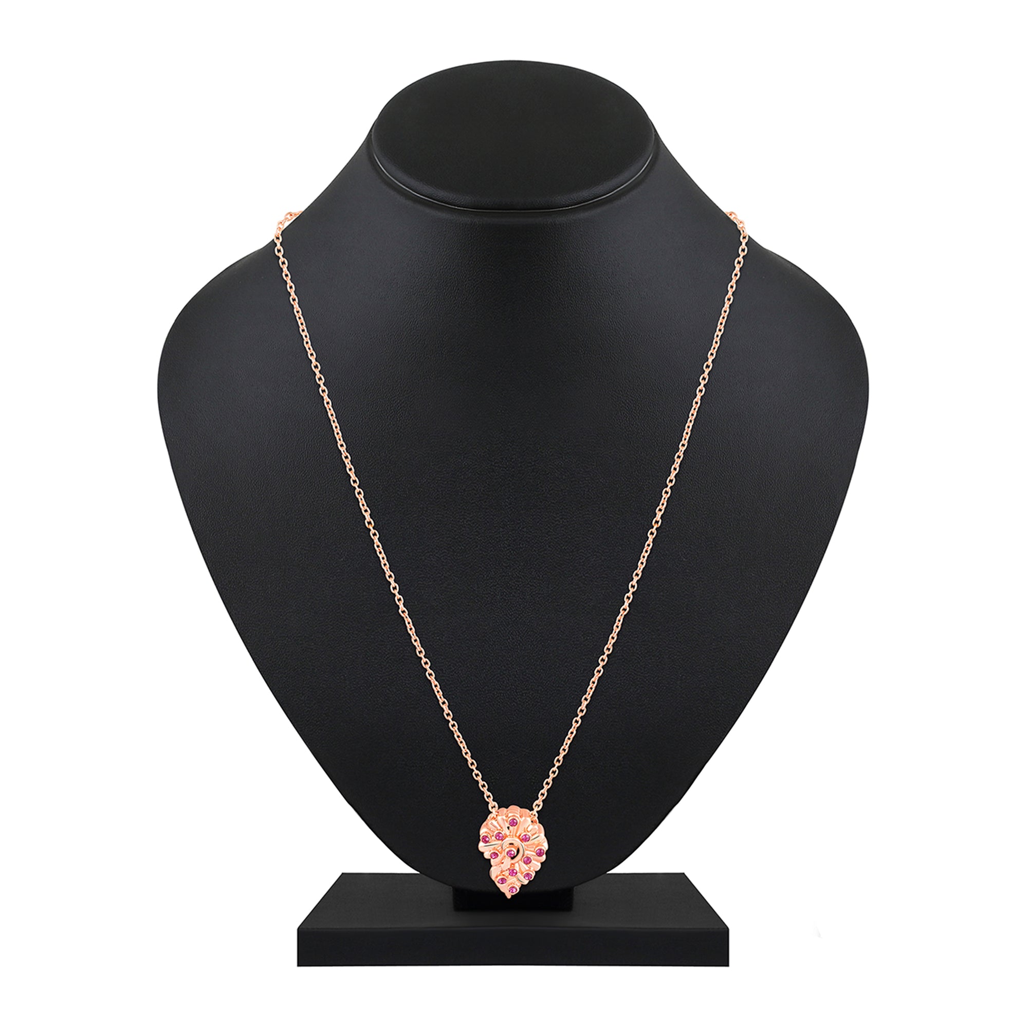 Leaf Motif Pendant with Pink Crystals