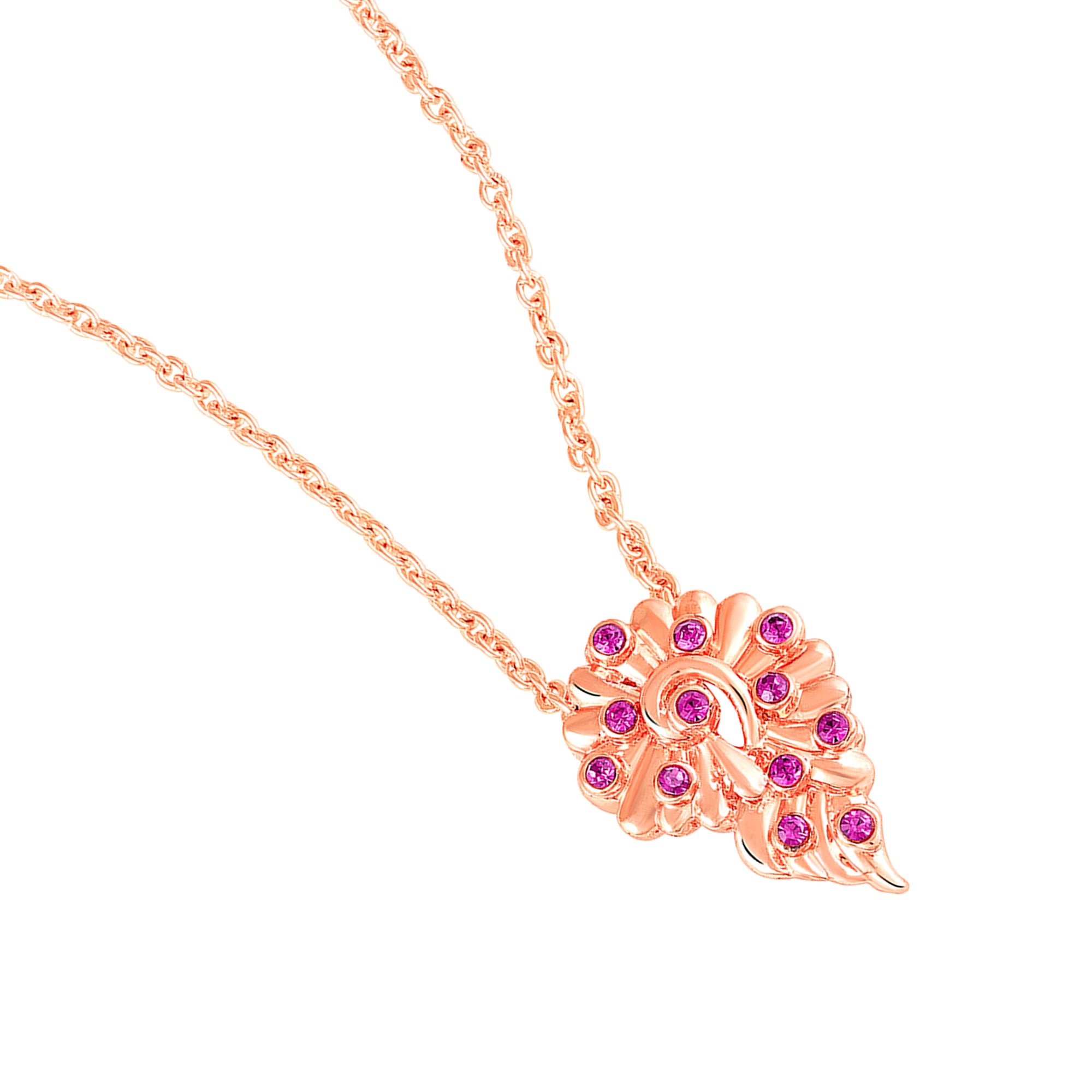 Leaf Motif Pendant with Pink Crystals
