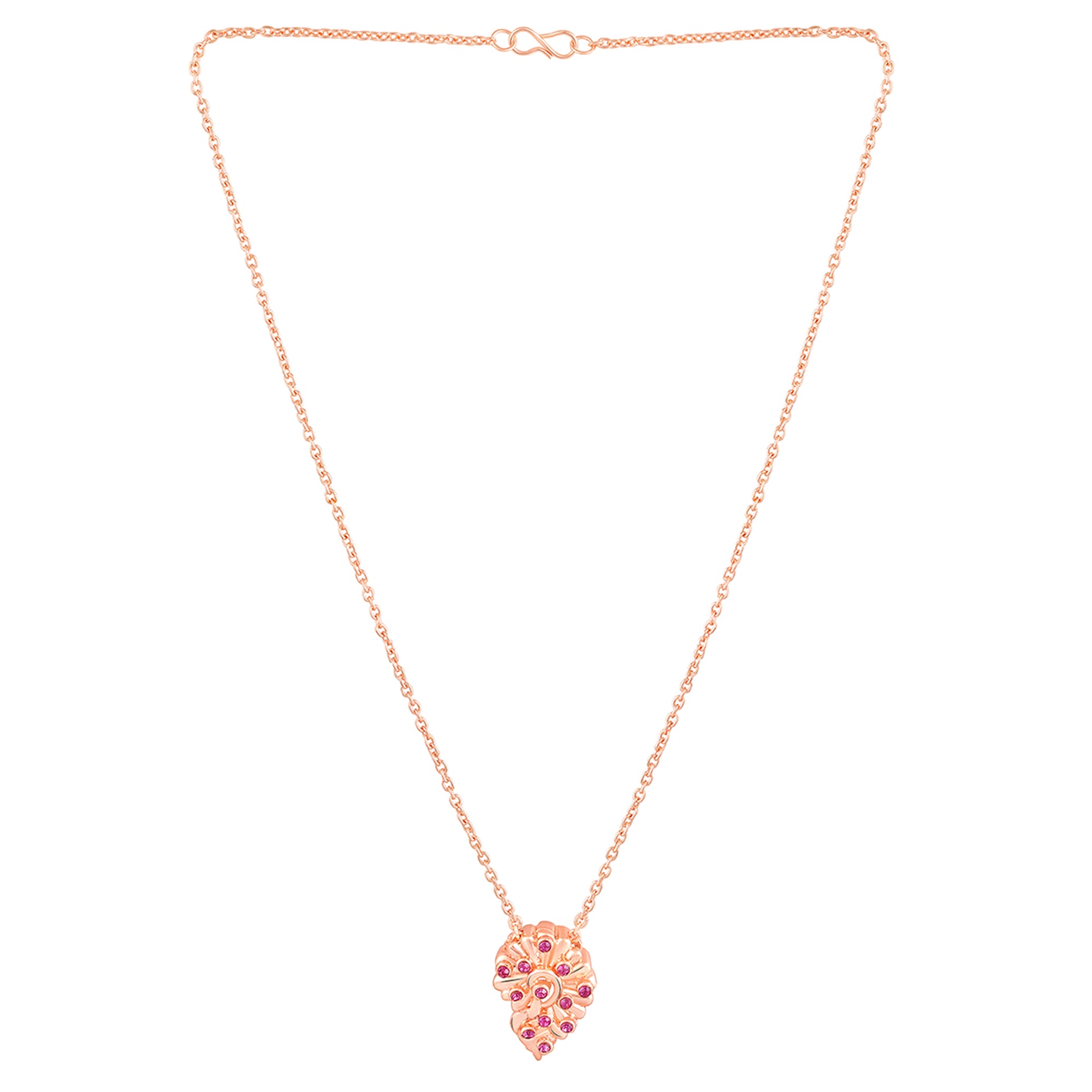 Leaf Motif Pendant with Pink Crystals