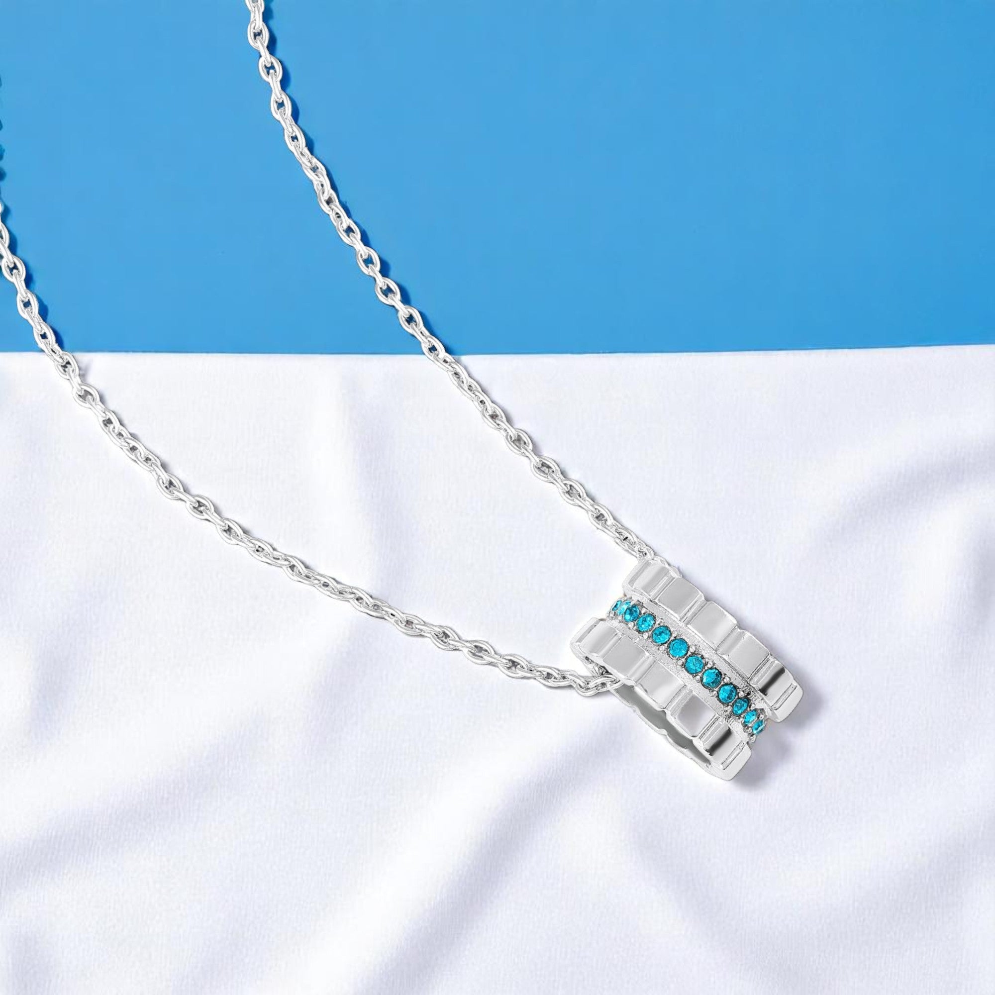 Modern Blue Crystal Band Pendant
