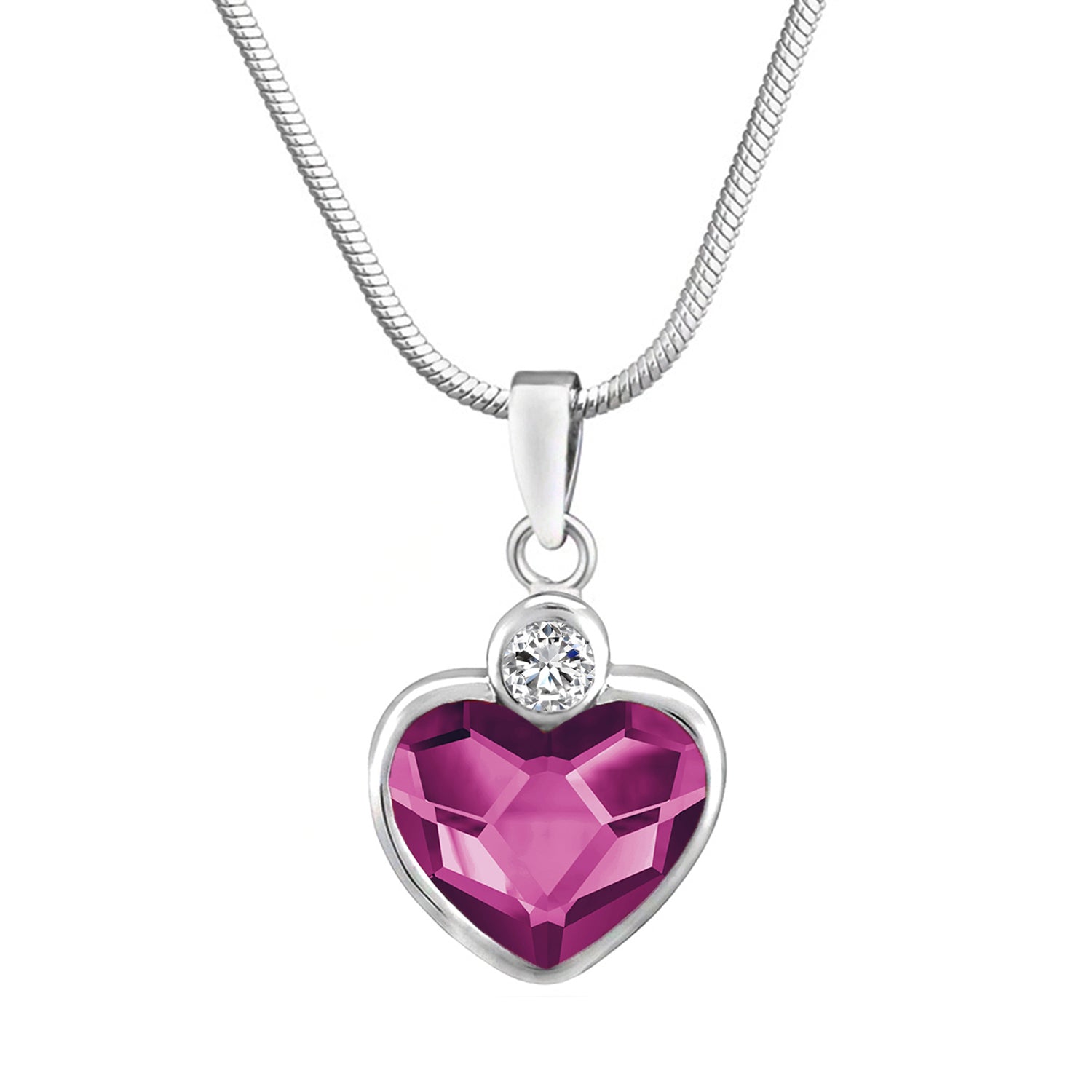 Valentine Gift Fushia Purple Heart Pendant with Cubic Zirconias