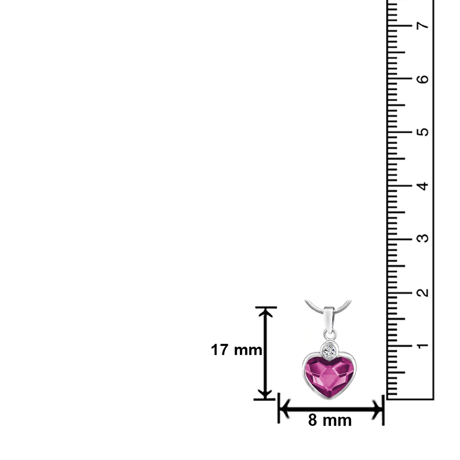 Valentine Gift Fushia Purple Heart Pendant with Cubic Zirconias