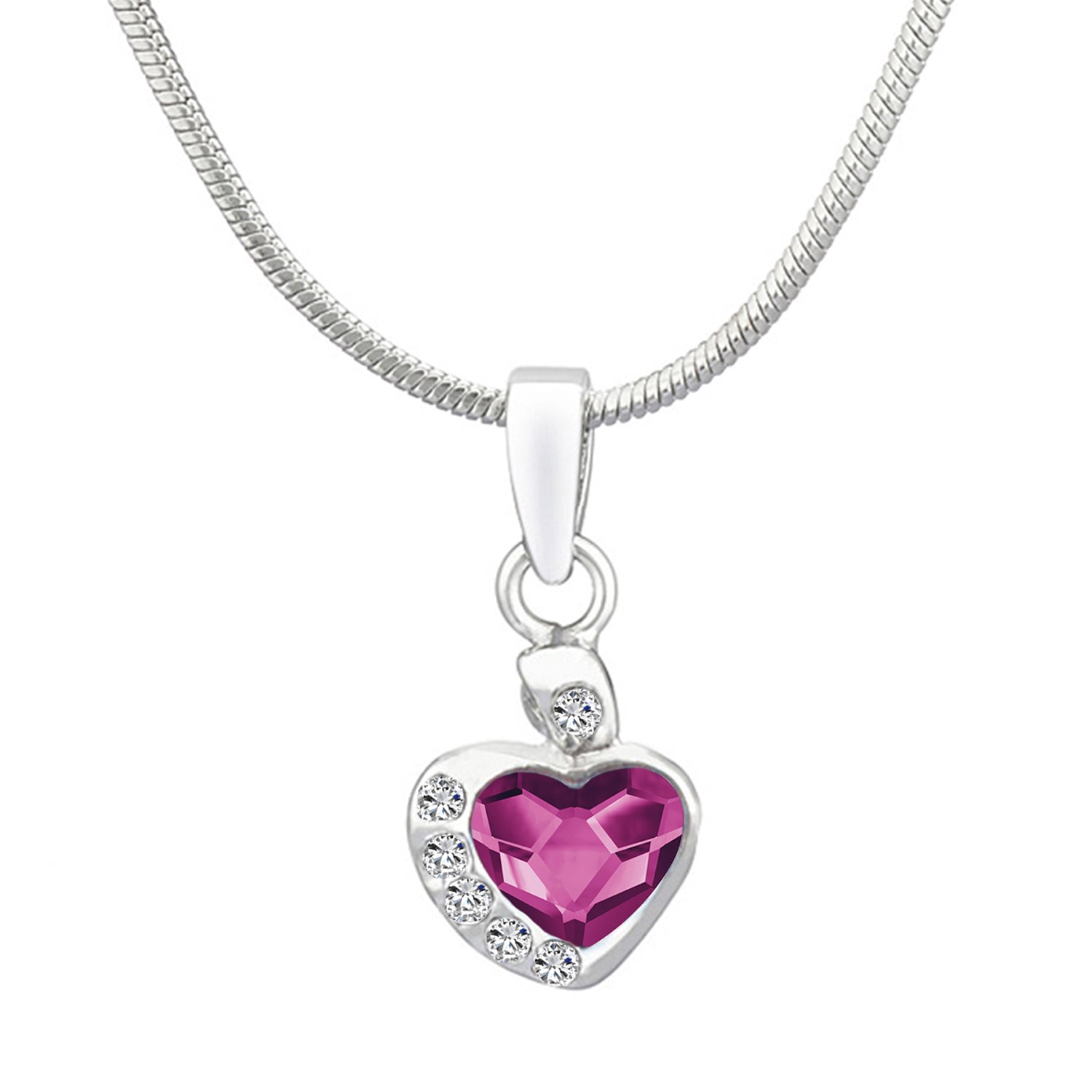 Valentine Gift Fushia Purple Heart Pendant with Cubic Zirconias
