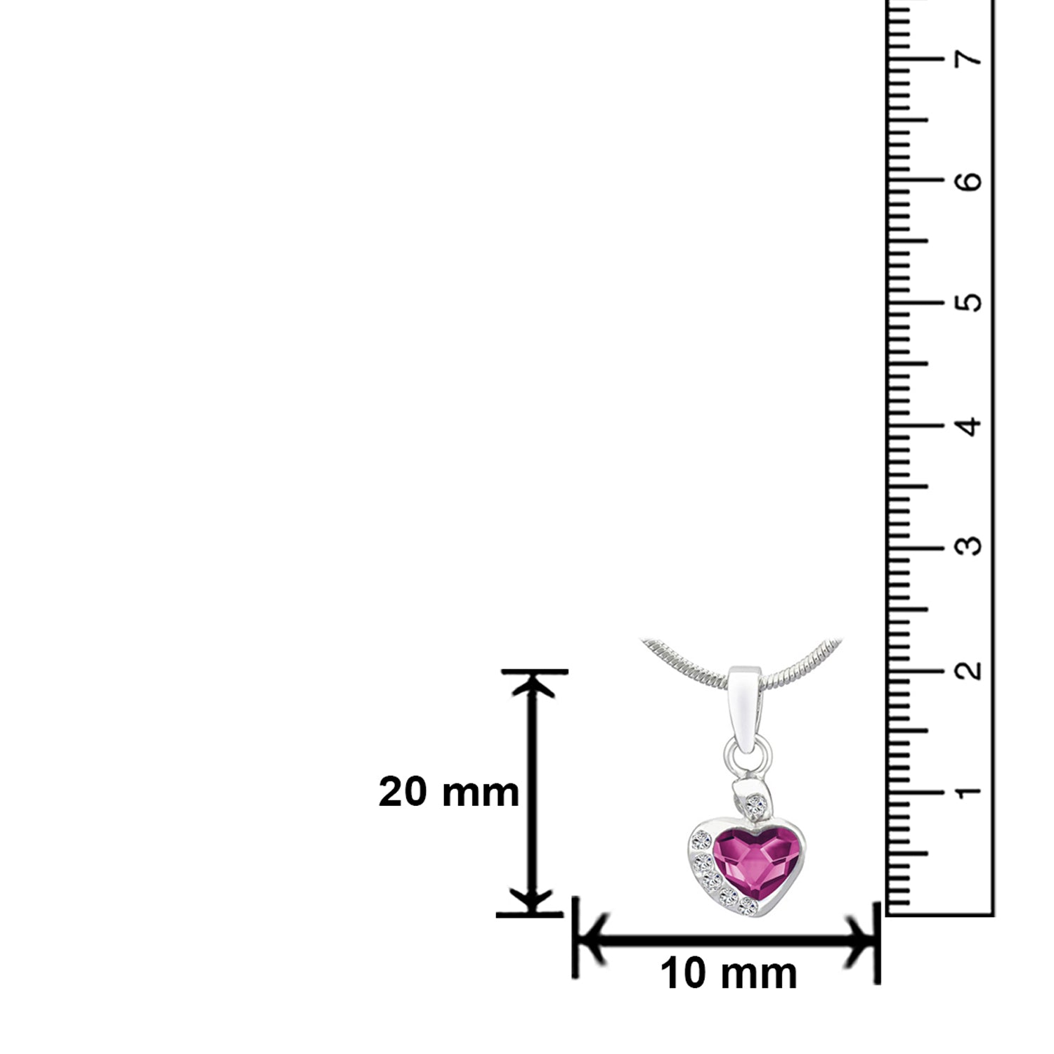 Valentine Gift Fushia Purple Heart Pendant with Cubic Zirconias