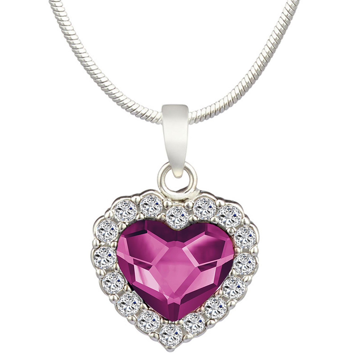 Valentine Gift Fushia Purple Heart Pendant with Cubic Zirconias
