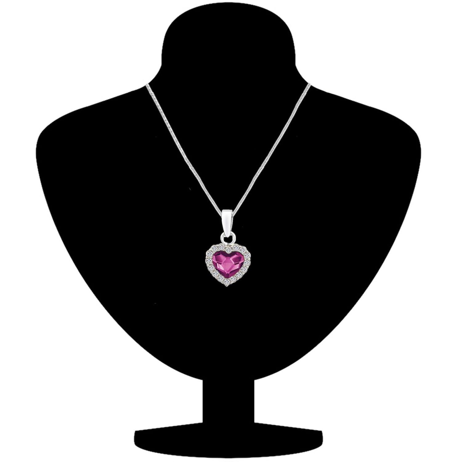 Valentine Gift Fushia Purple Heart Pendant with Cubic Zirconias