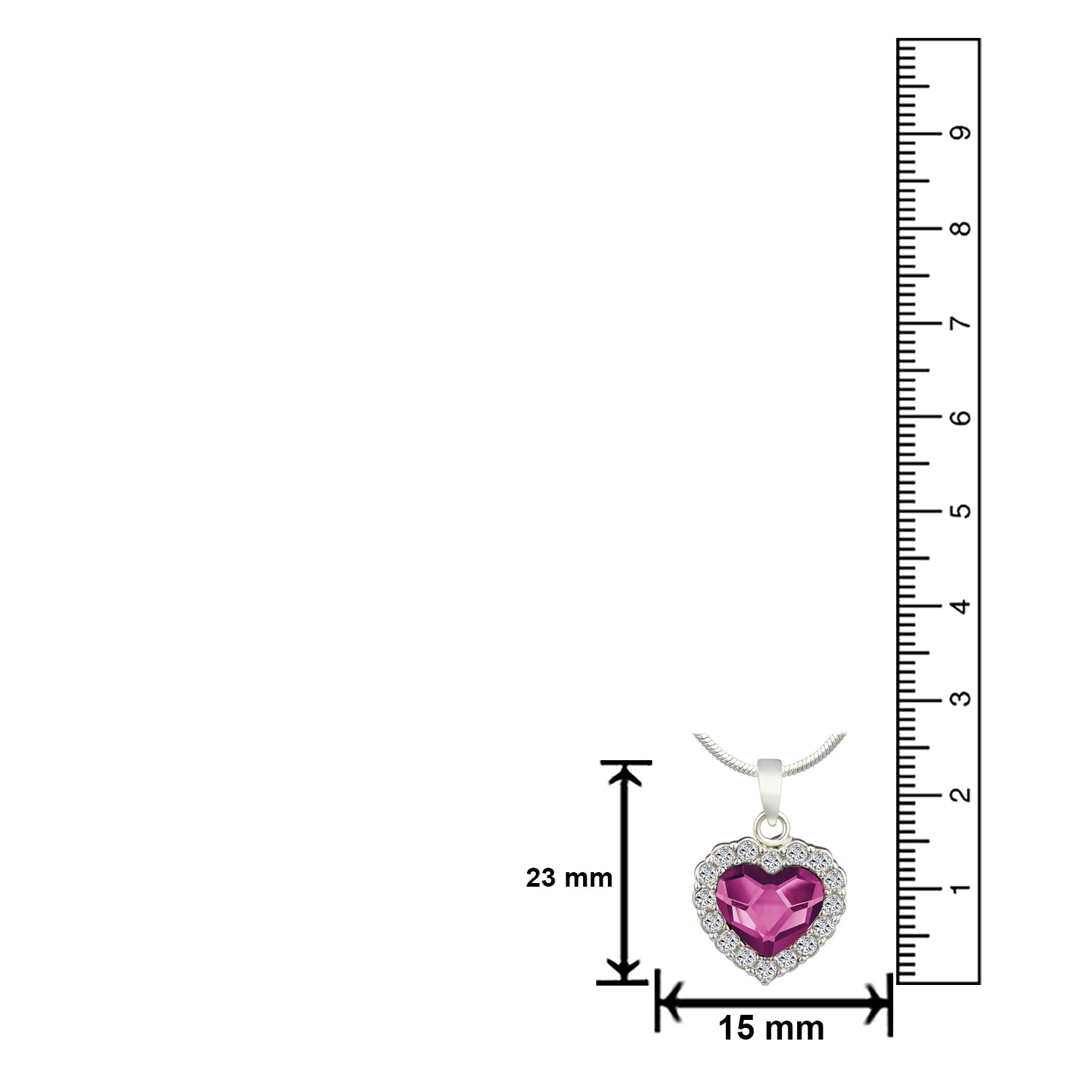 Valentine Gift Fushia Purple Heart Pendant with Cubic Zirconias