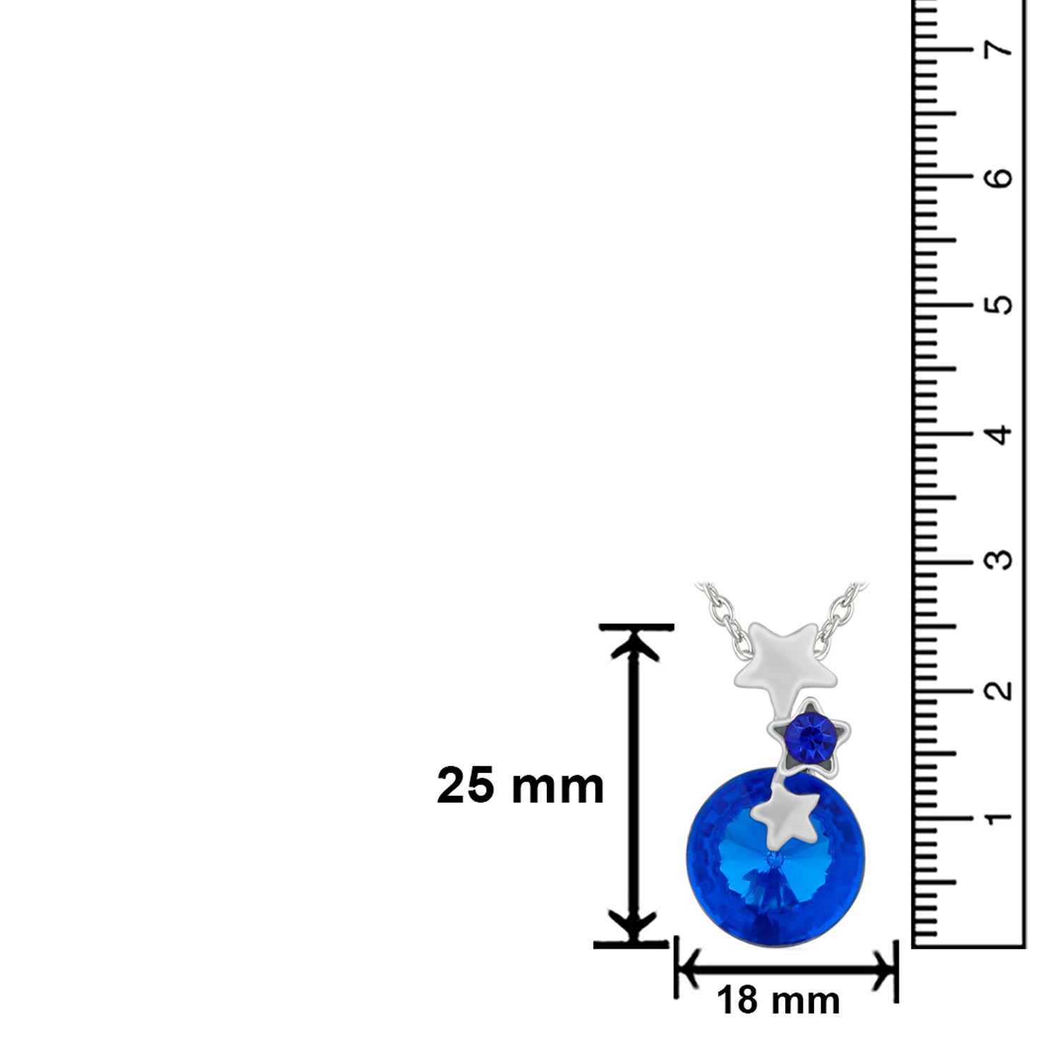 Blue Round Solitaire Crystal with Sparkling Stars Pendant