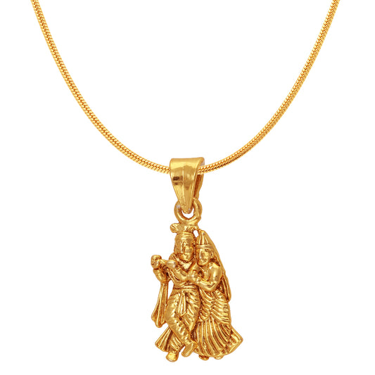 Radha Krishna Gold Plated Religious God Pendant with Chain