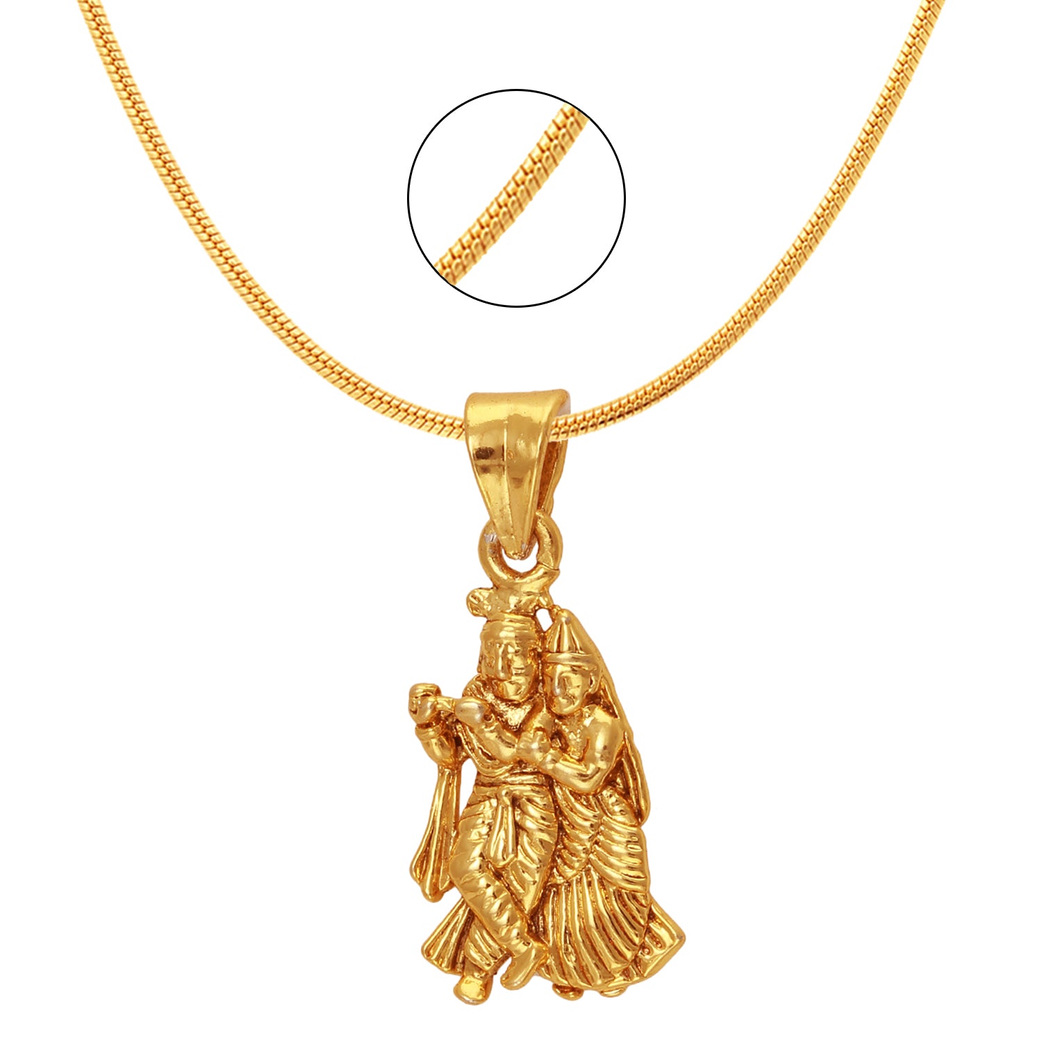 Radha Krishna Gold Plated Religious God Pendant with Chain