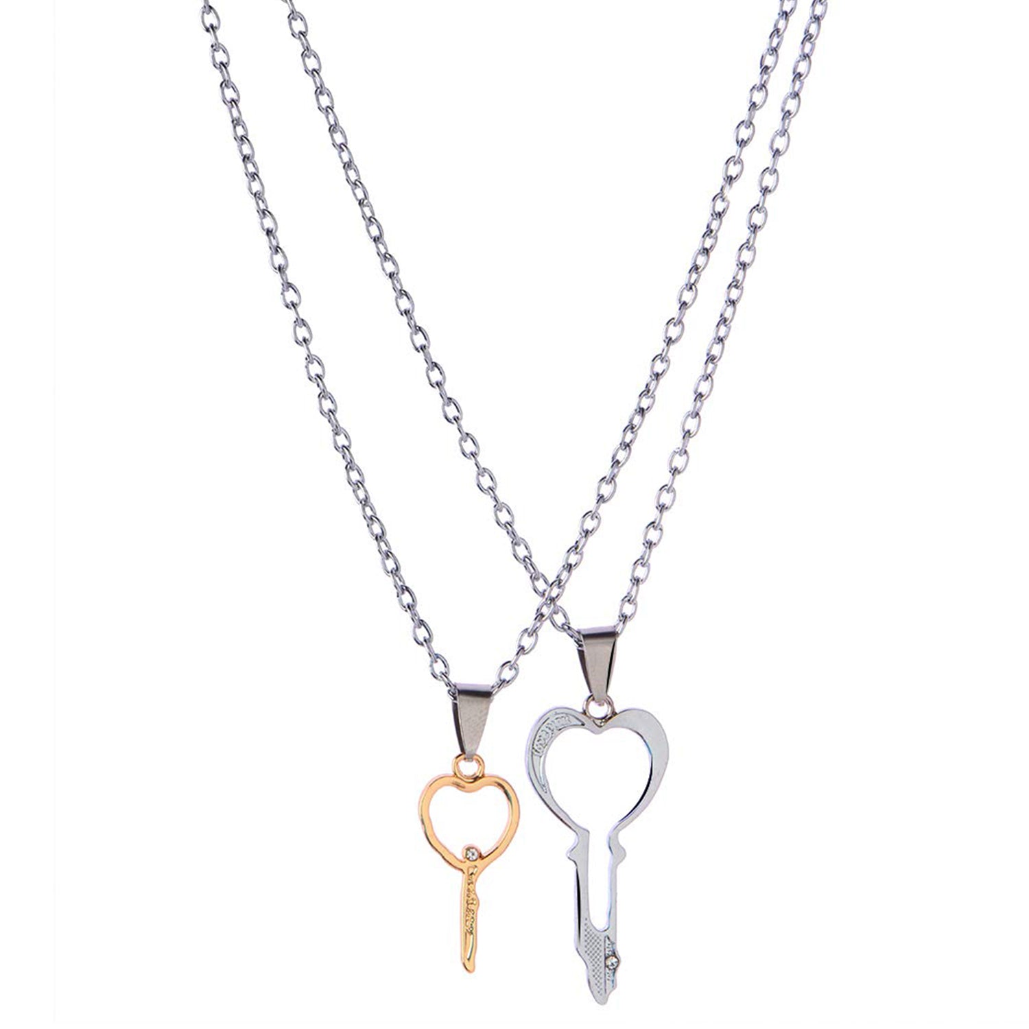 Gold and Silver Color Heart Key Shaped Couple Pendant Necklaces
