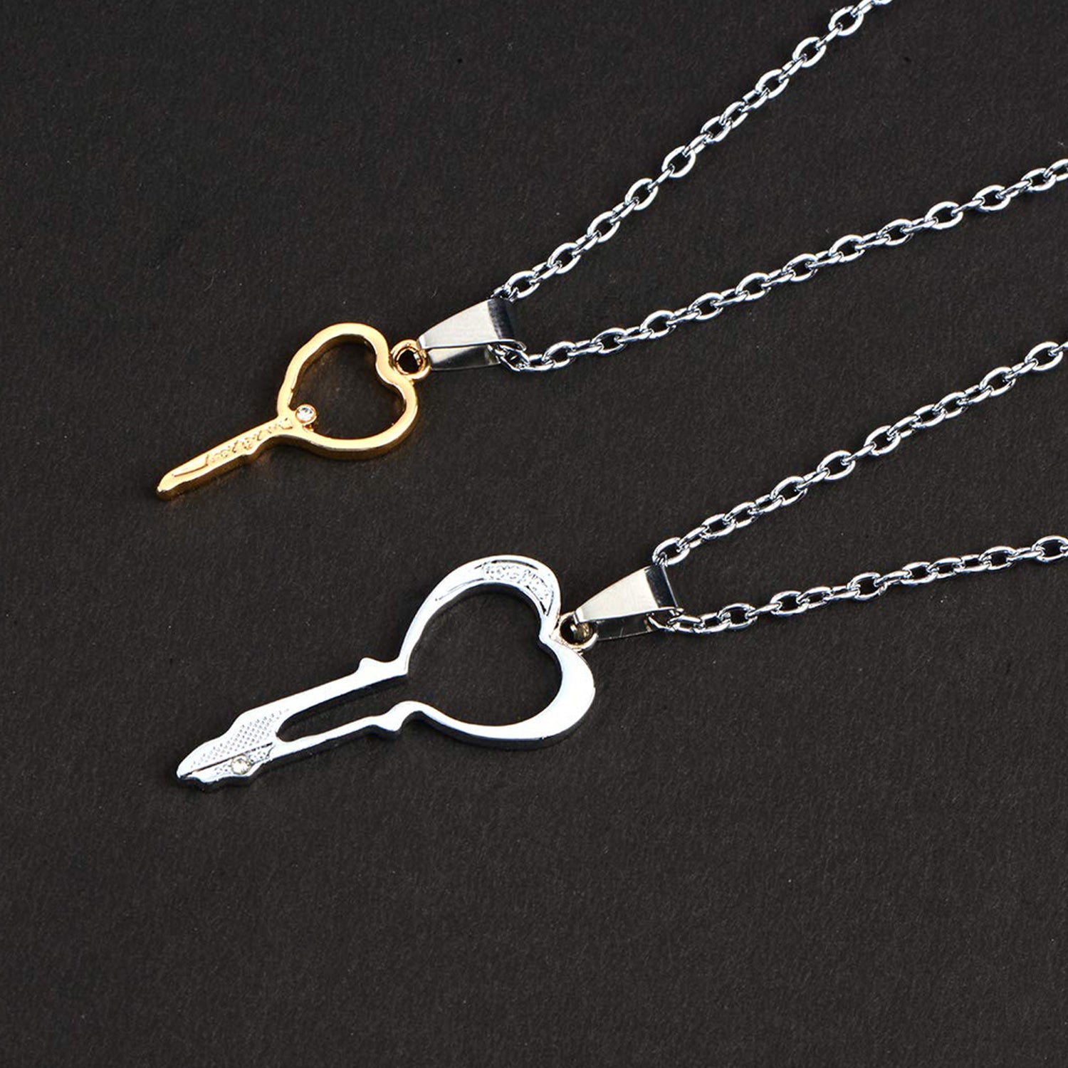 Gold and Silver Color Heart Key Shaped Couple Pendant Necklaces