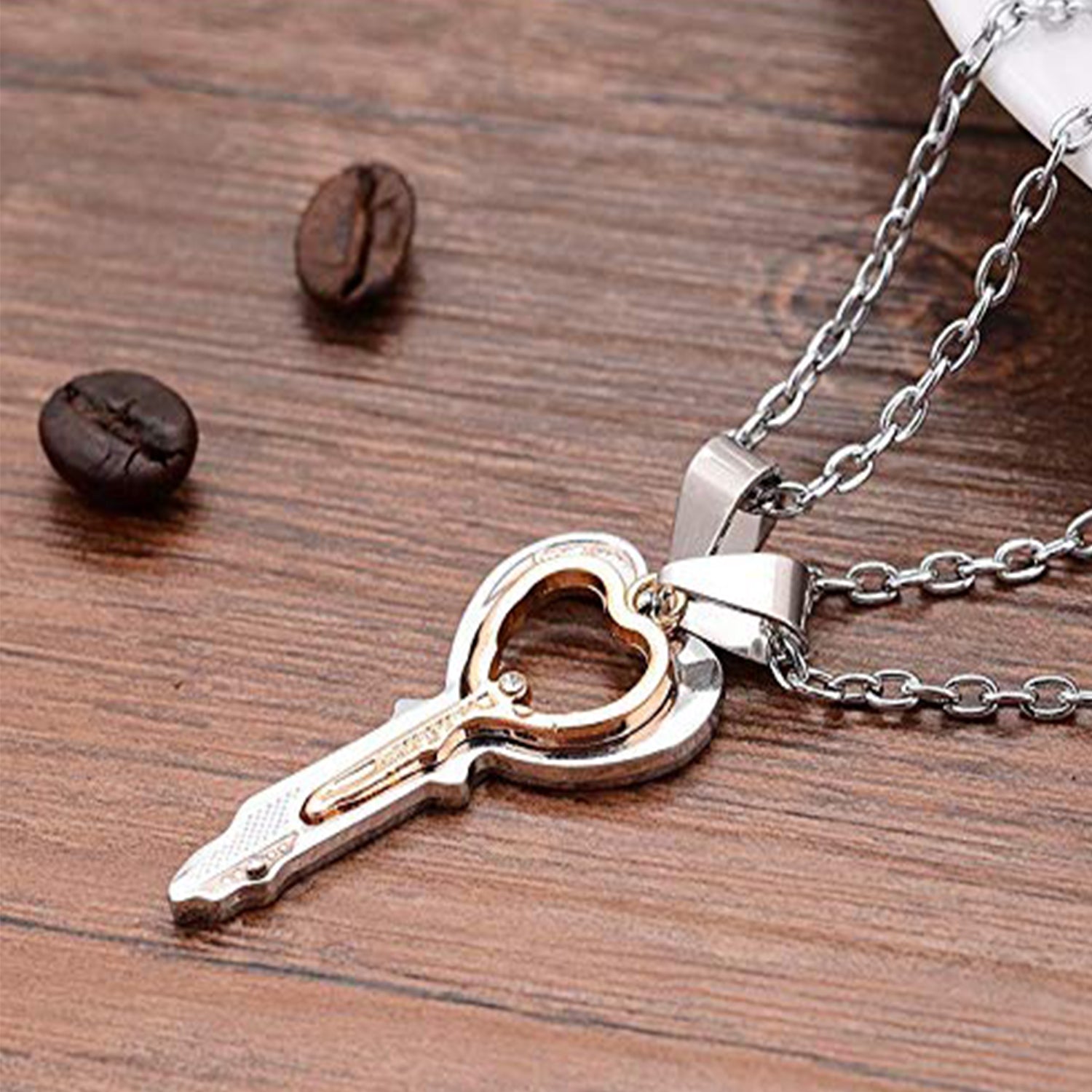 Gold and Silver Color Heart Key Shaped Couple Pendant Necklaces