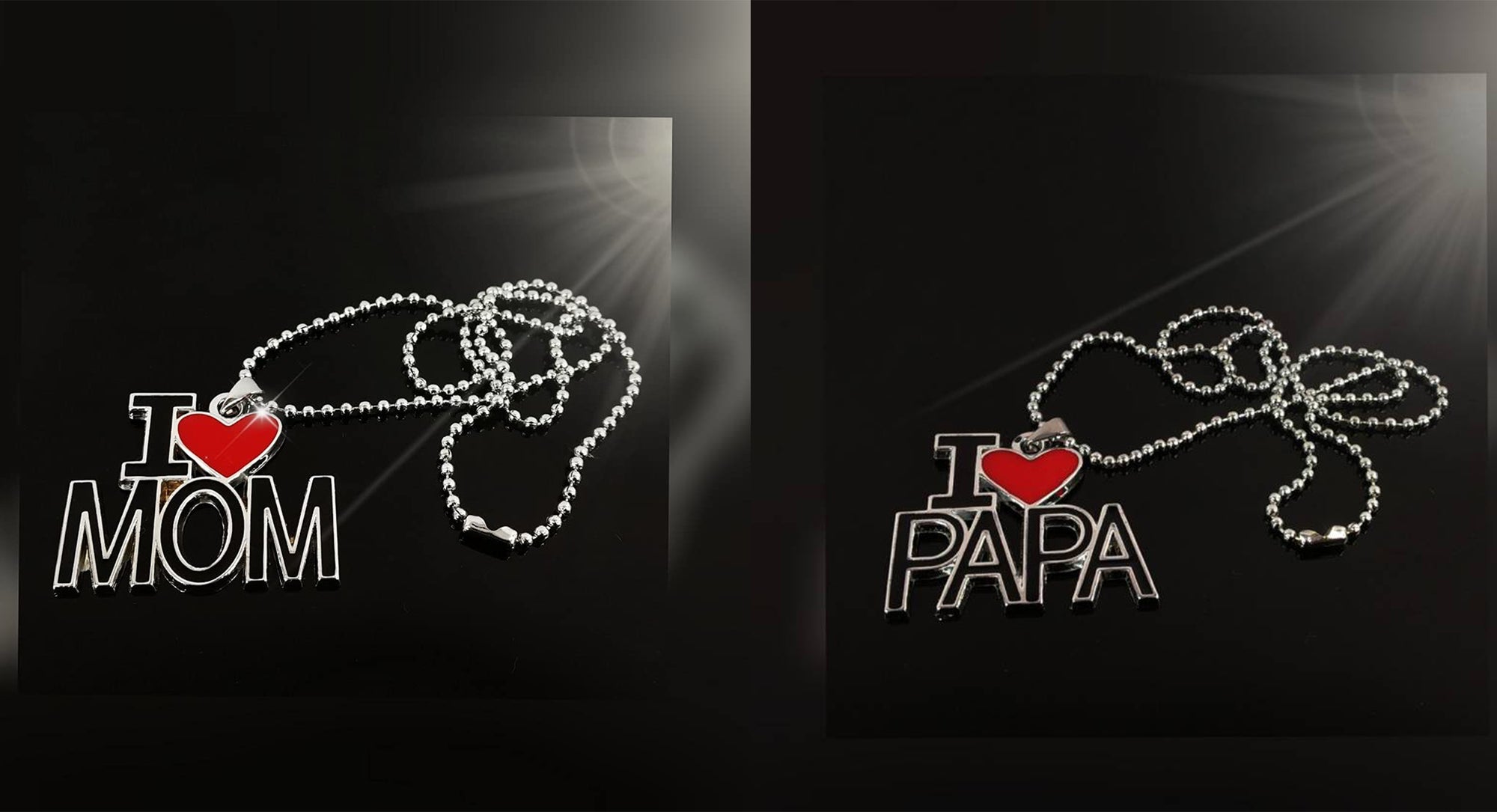I Love Mom'' & ''I Love Dad'' Letter Heart Meena Enamelled Pendant Combo with Ball Chain