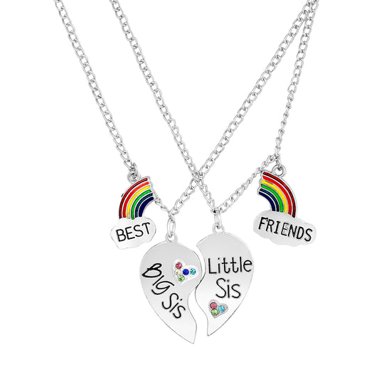 Rainbow Best Friends, Broken Heart Small Sis and Big Sis Pendant Necklace Chain