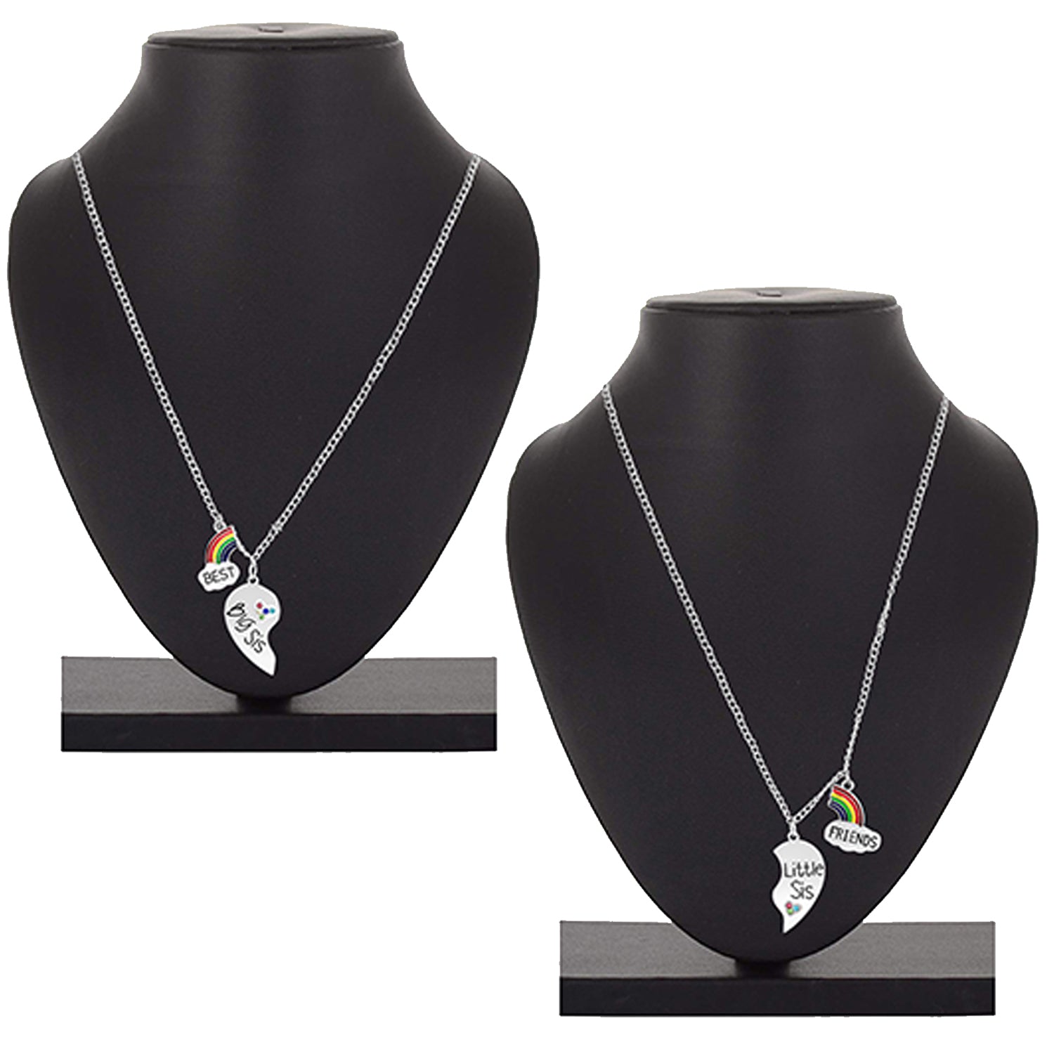 Rainbow Best Friends, Broken Heart Small Sis and Big Sis Pendant Necklace Chain