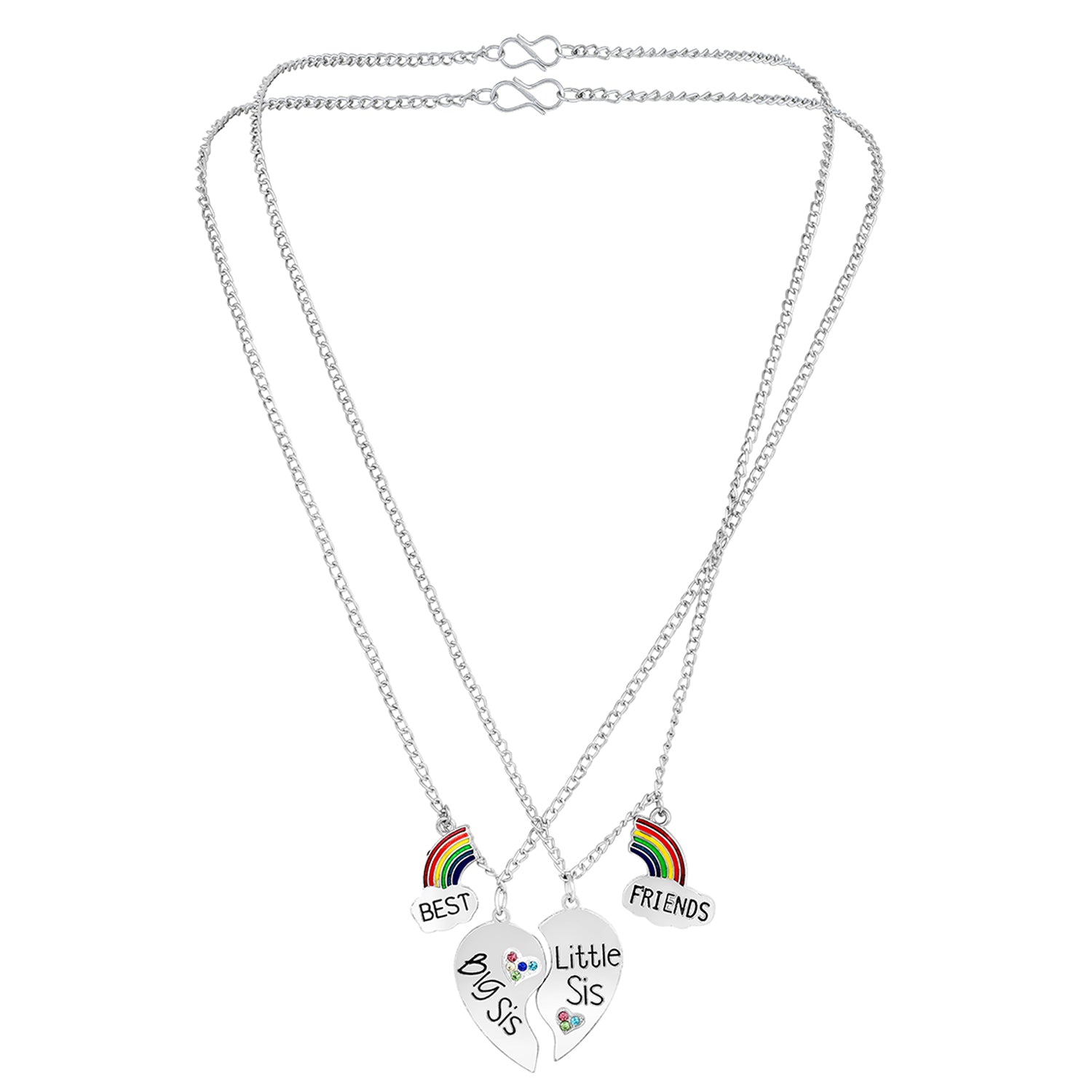 Rainbow Best Friends, Broken Heart Small Sis and Big Sis Pendant Necklace Chain