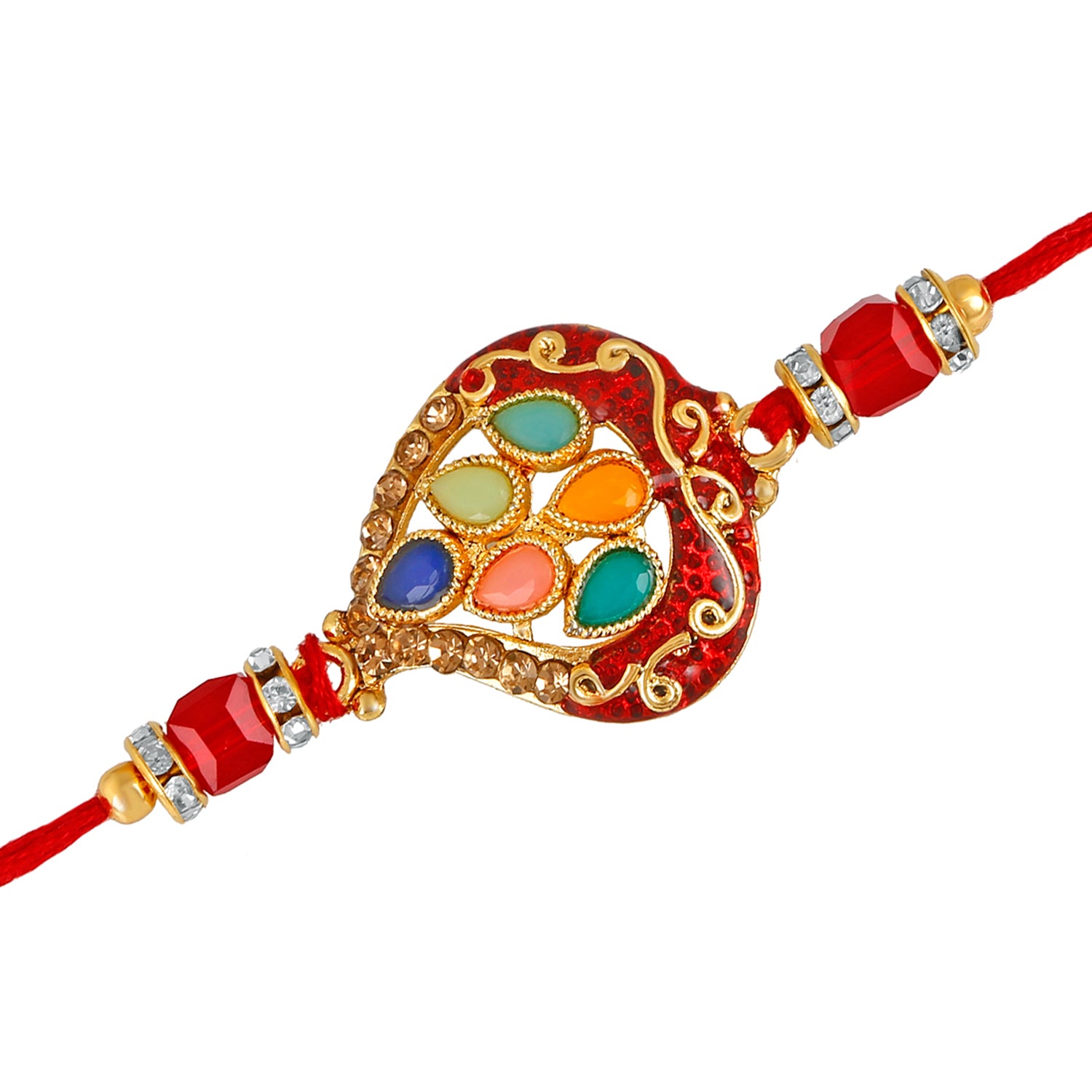 Multicolour gleaming Crystals Meena work Rakhi