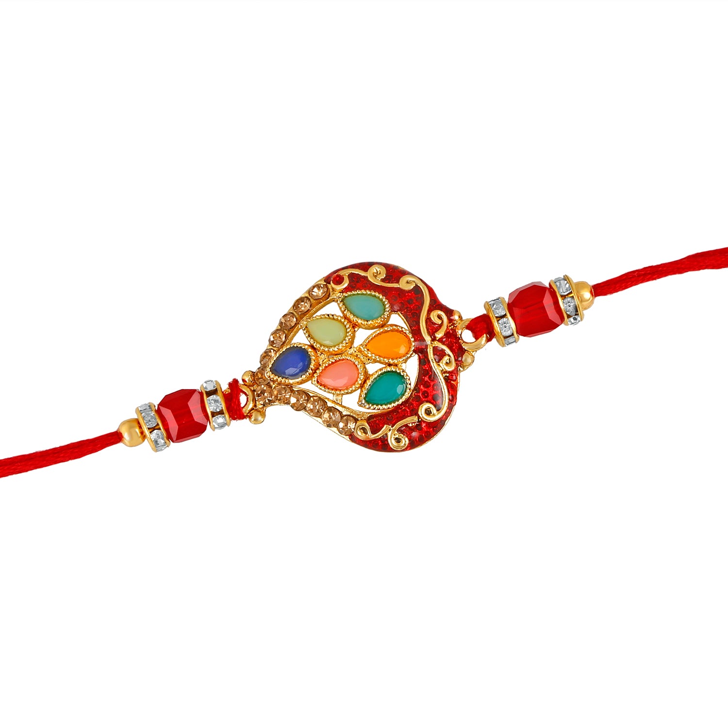 Multicolour gleaming Crystals Meena work Rakhi