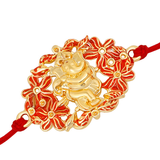 Floral Meena work Lord Ganesha Rakhi Bracelet for beloved brother / Bhaiya