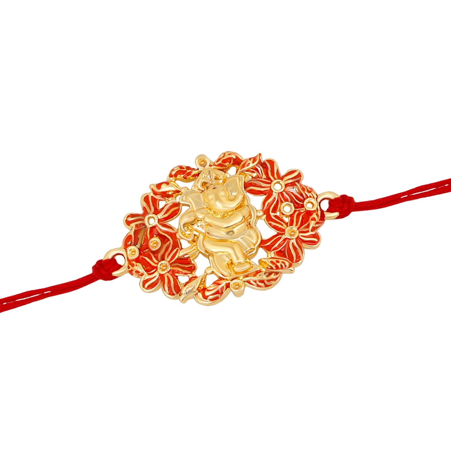 Floral Meena work Lord Ganesha Rakhi Bracelet for beloved brother / Bhaiya