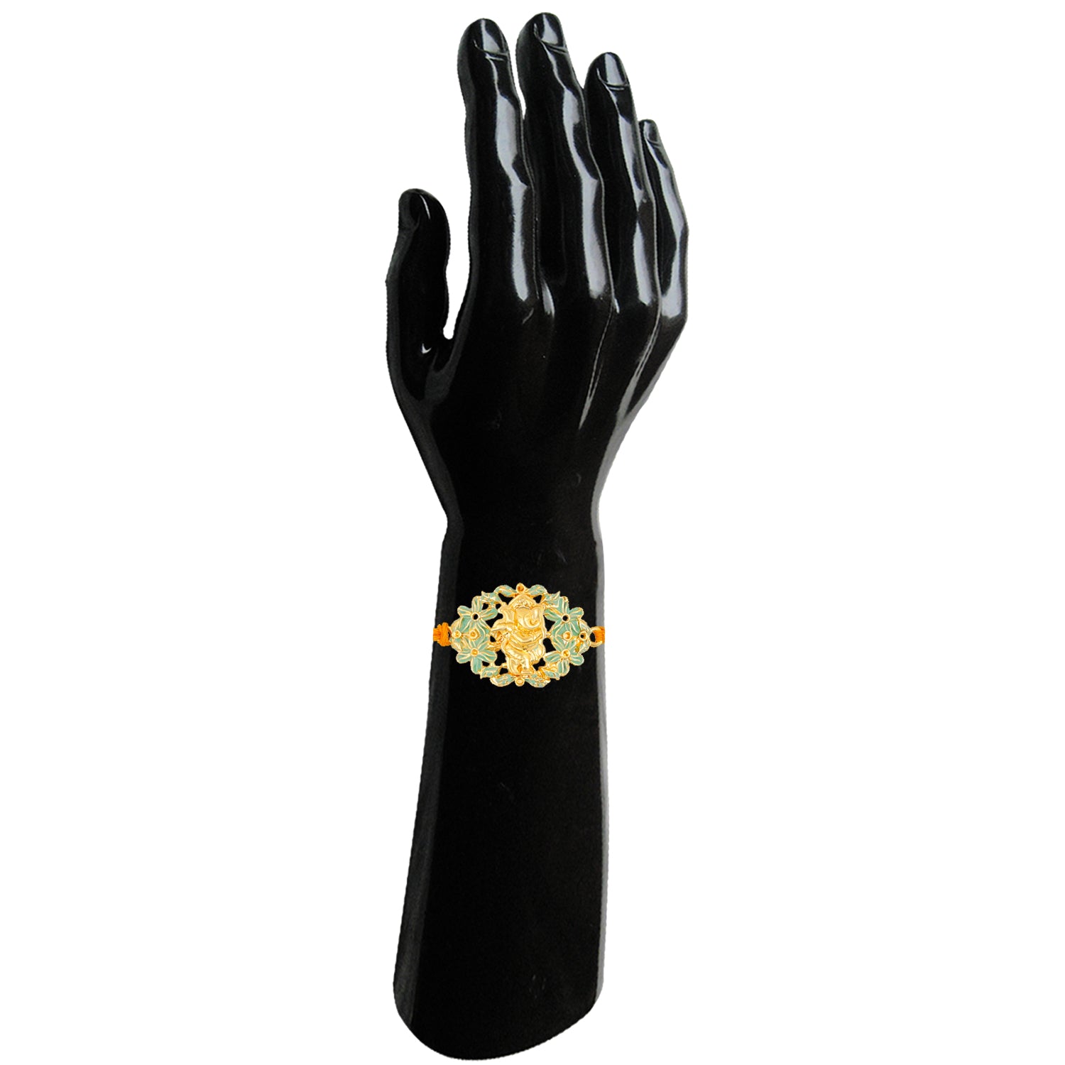 Floral Meena work Lord Ganesha Rakhi Bracelet for beloved brother / Bhaiya