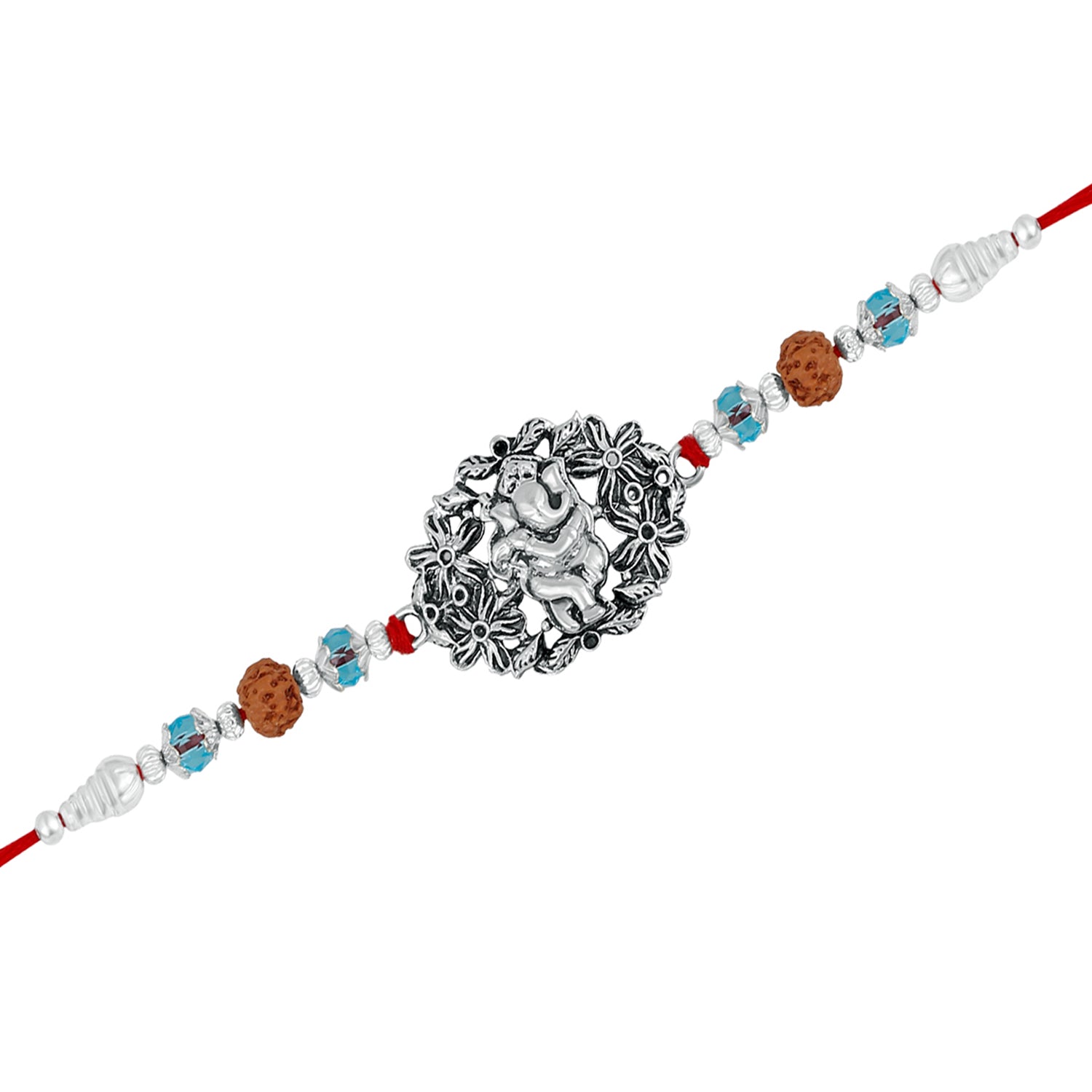 Floral Meena work Lord Ganesha Rakhi Bracelet for beloved brother / Bhaiya