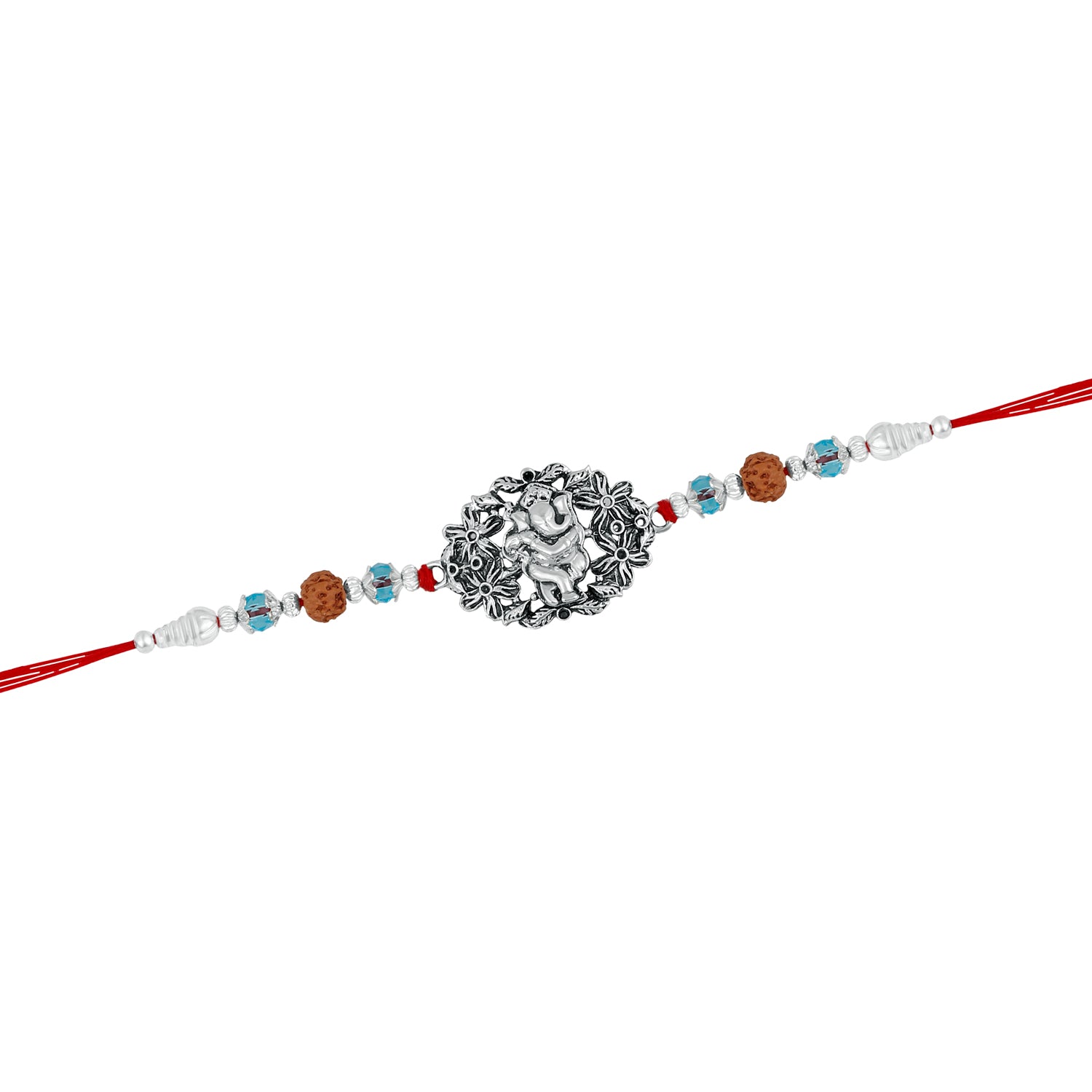 Floral Meena work Lord Ganesha Rakhi Bracelet for beloved brother / Bhaiya