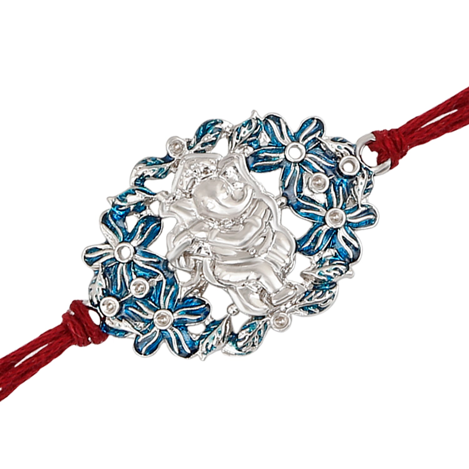Floral Meena work Lord Ganesha Rakhi Bracelet for beloved brother / Bhaiya