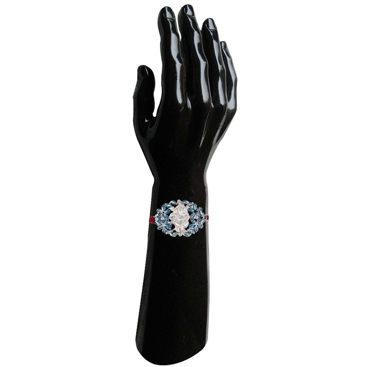 Floral Meena work Lord Ganesha Rakhi Bracelet for beloved brother / Bhaiya