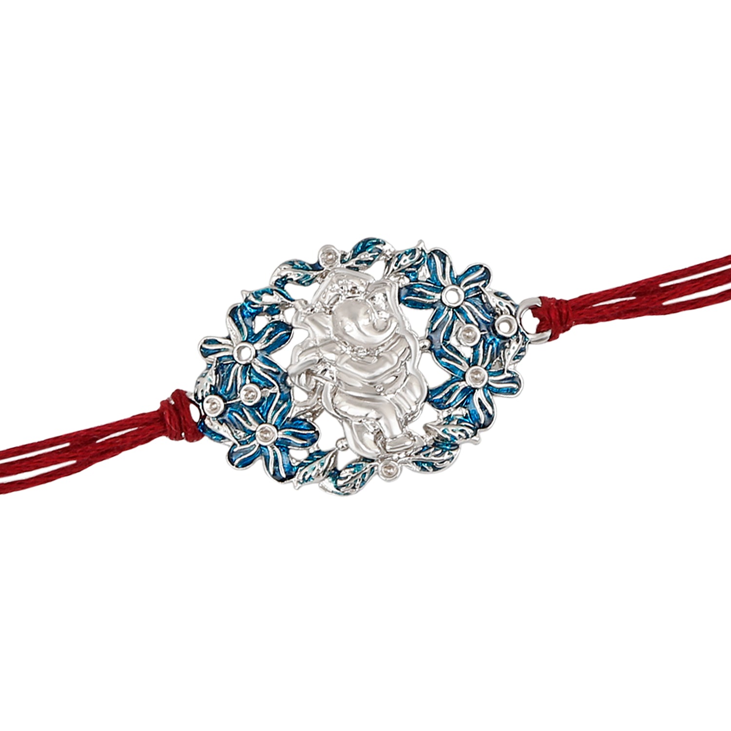 Floral Meena work Lord Ganesha Rakhi Bracelet for beloved brother / Bhaiya