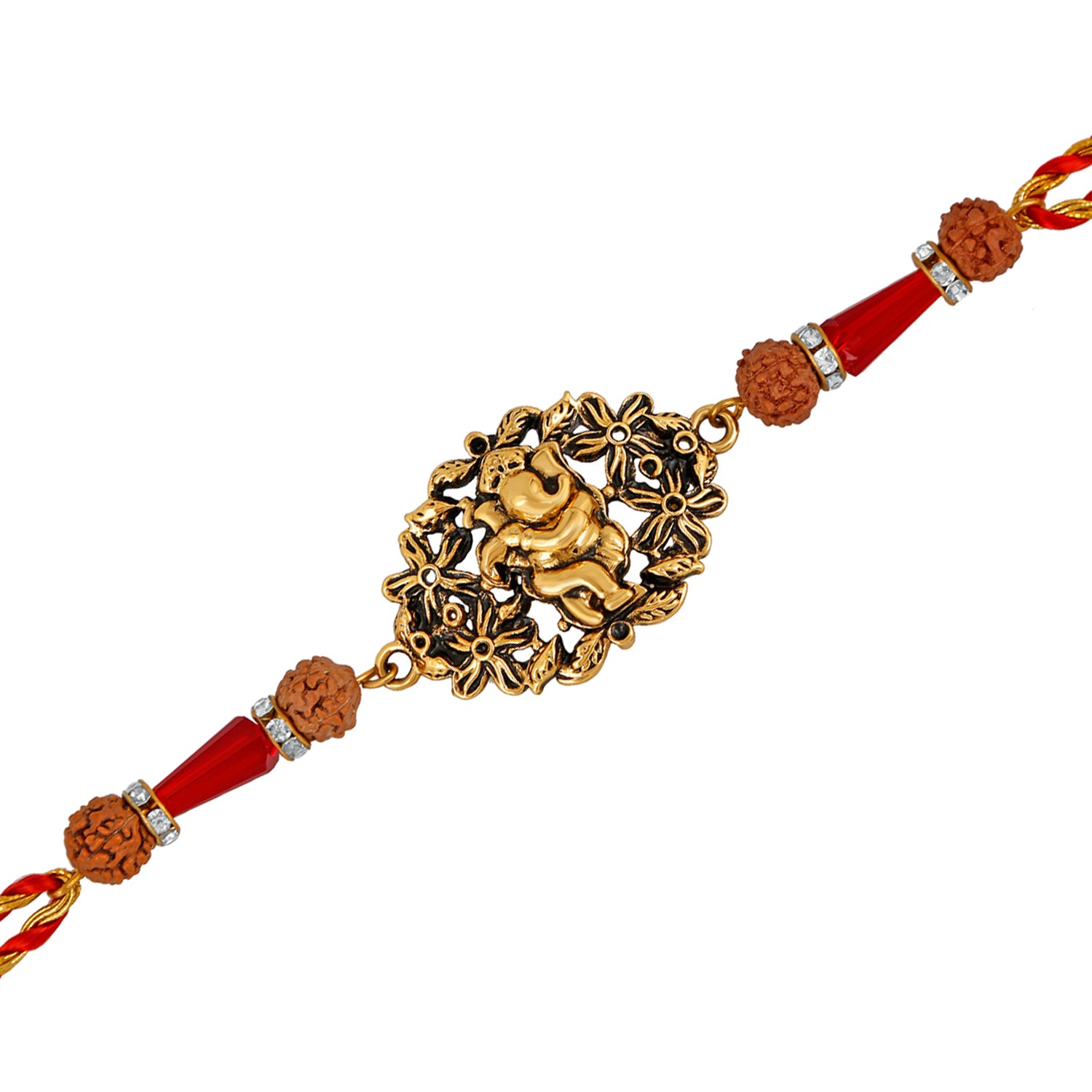 Floral Meena work Lord Ganesha Rakhi Bracelet for beloved brother / Bhaiya