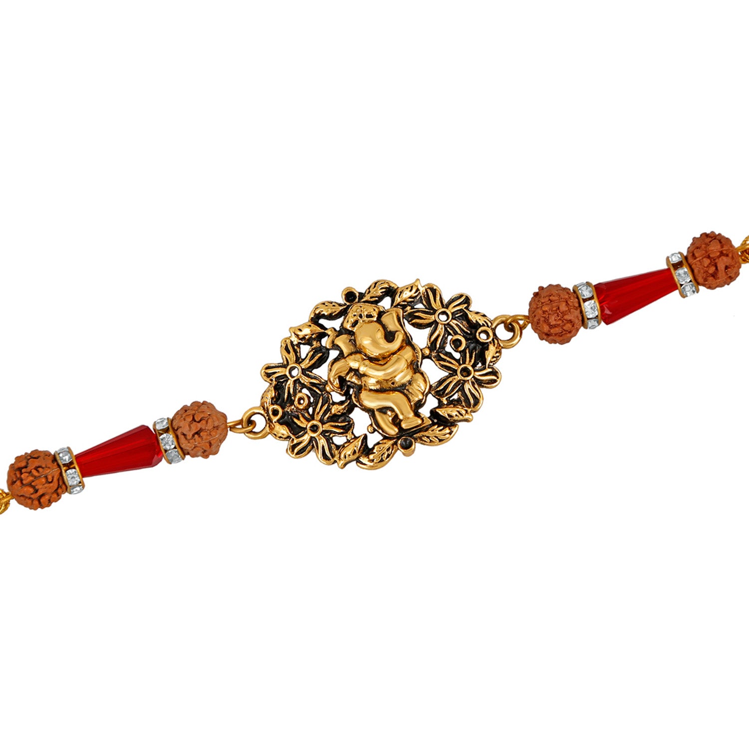 Floral Meena work Lord Ganesha Rakhi Bracelet for beloved brother / Bhaiya