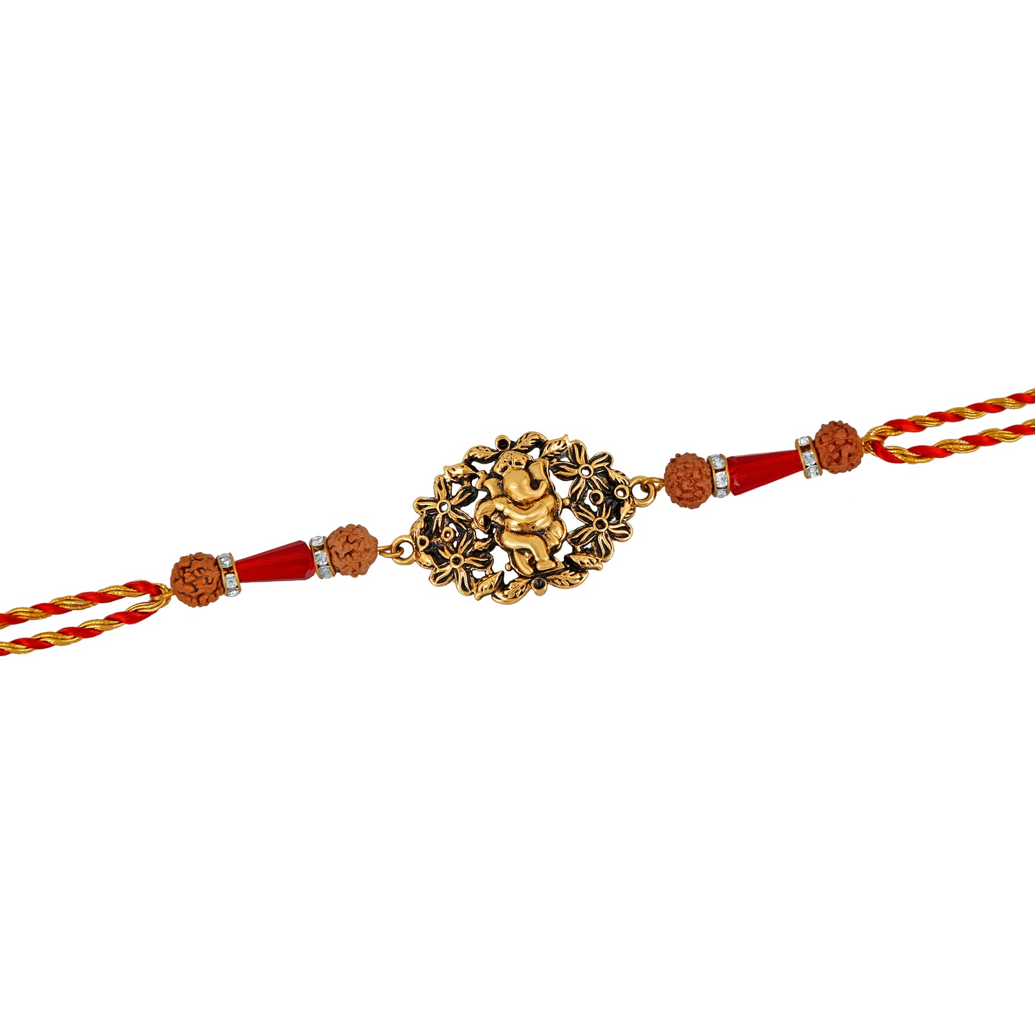 Floral Meena work Lord Ganesha Rakhi Bracelet for beloved brother / Bhaiya