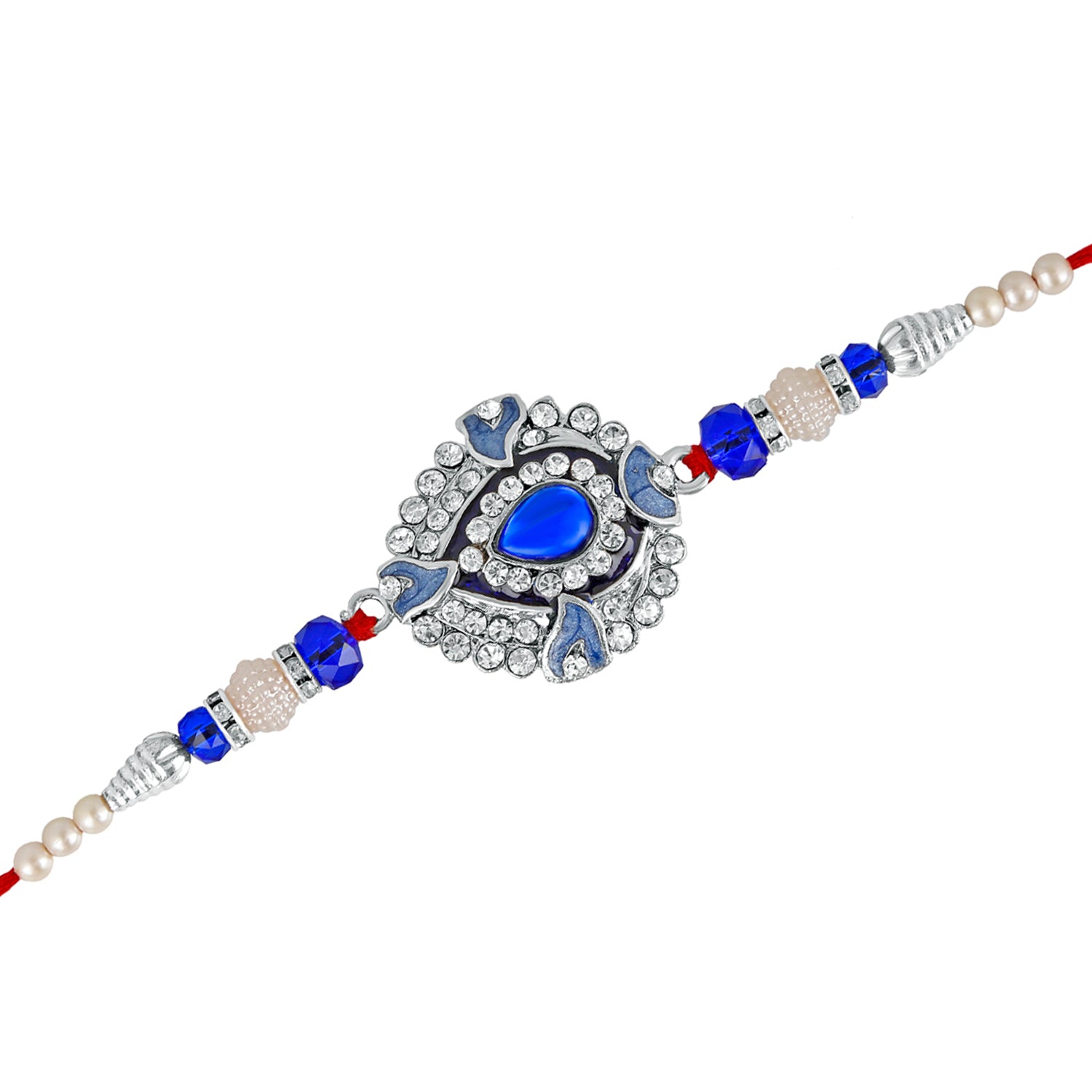 Classic Designer Royal Blue and white crystals Rakhi Bracelet