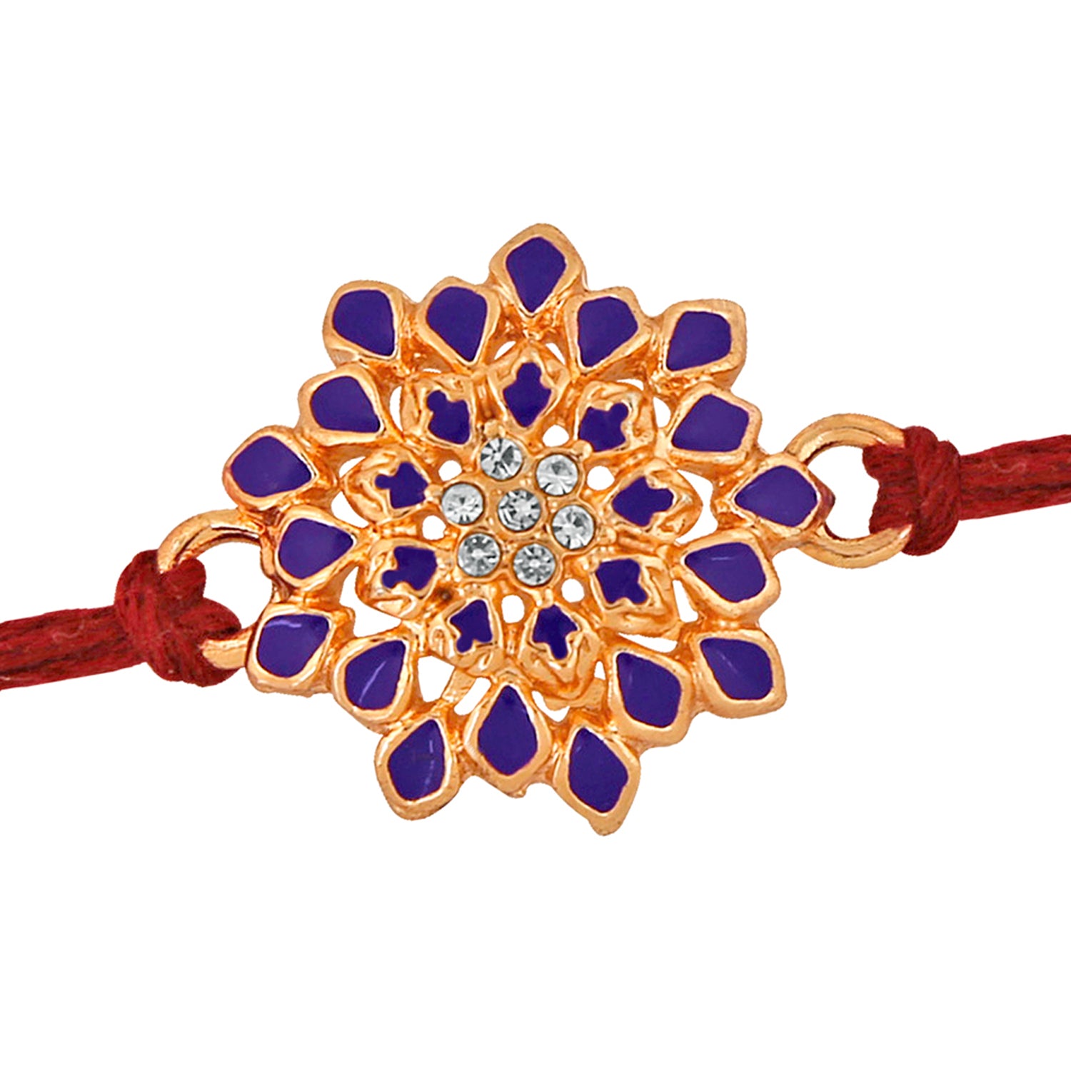 Blue Meenakari Flower Rakhi with White Crystals