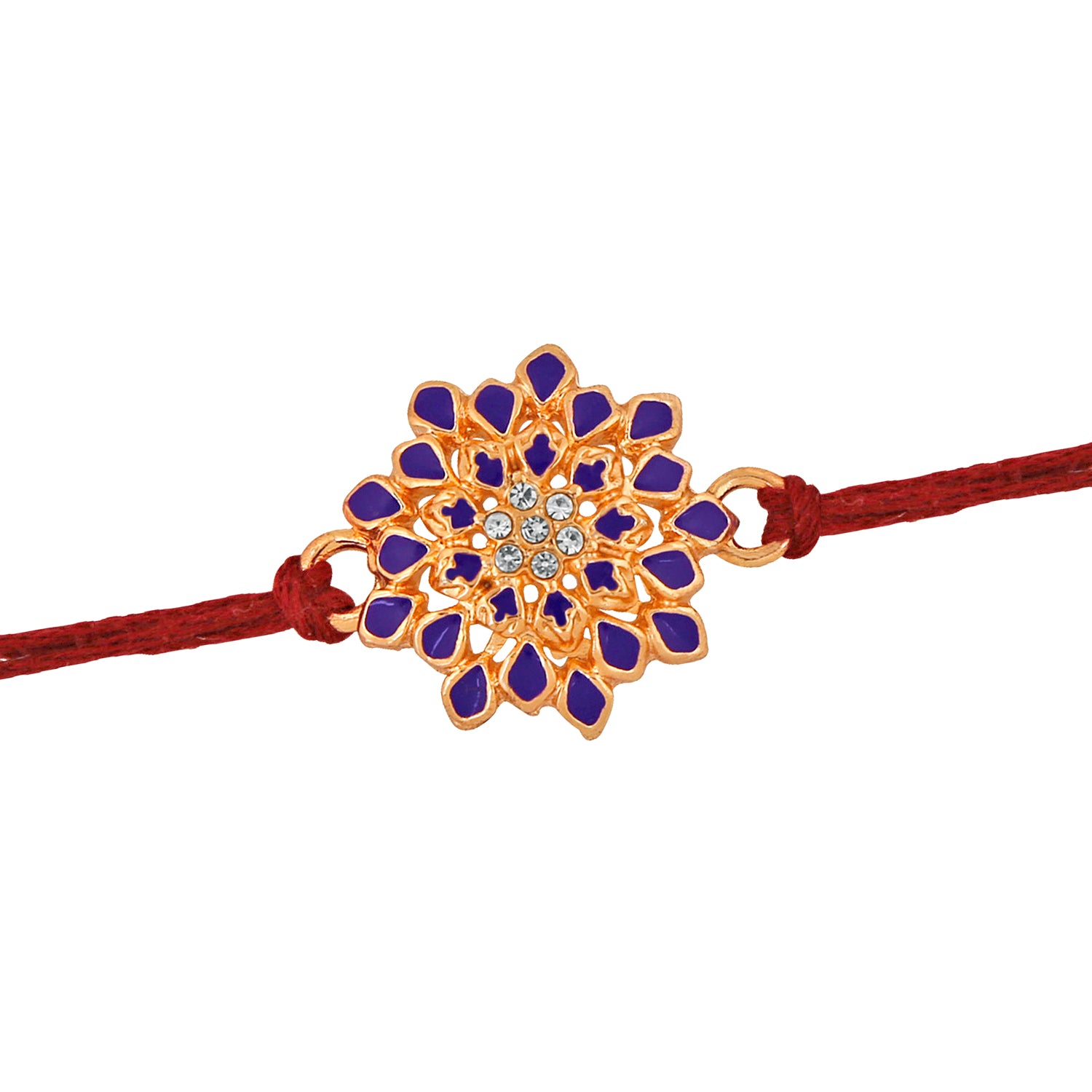 Blue Meenakari Flower Rakhi with White Crystals