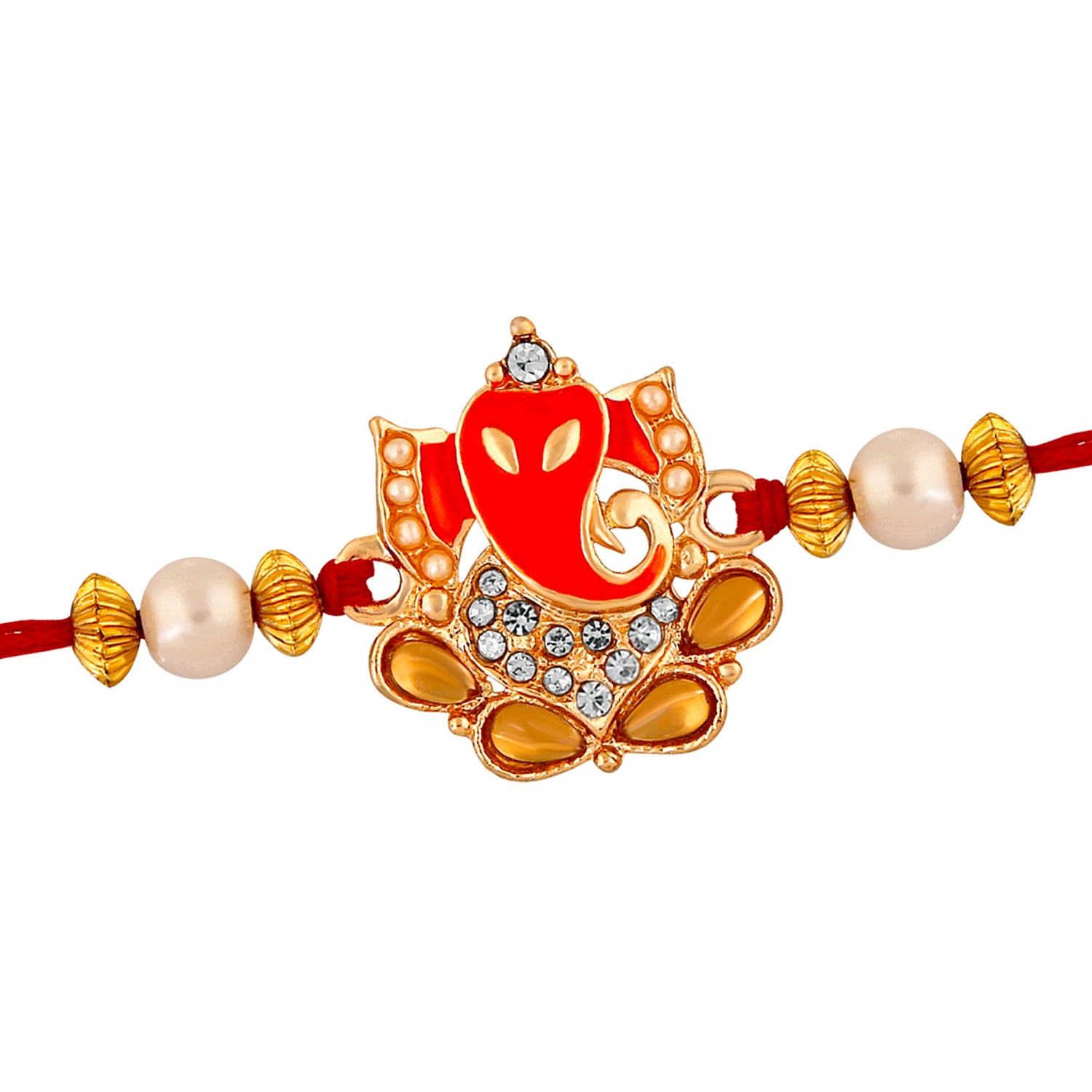 Spiritual Lord Ganesha Rakhi with Crystal and Artificial Pearl