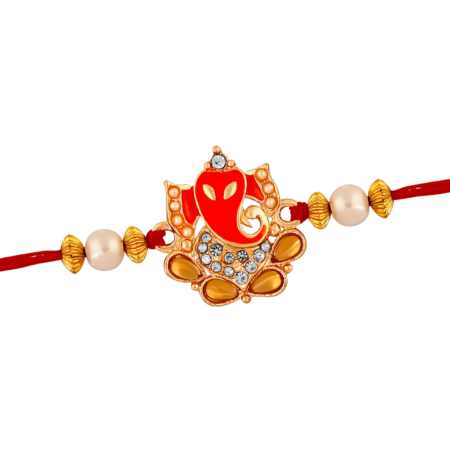 Spiritual Lord Ganesha Rakhi with Crystal and Artificial Pearl