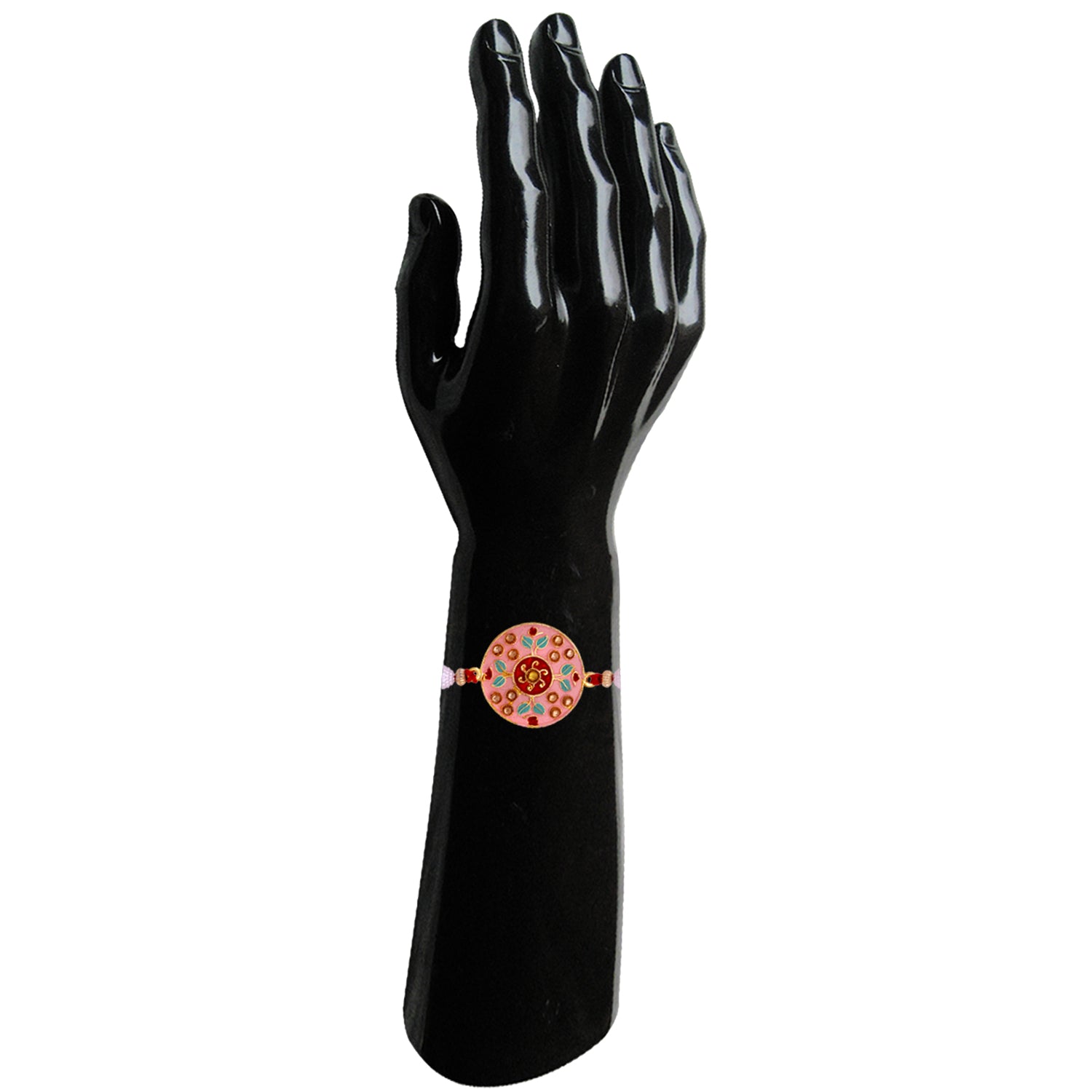 Pink and Green Meenakari Enamel Crysral Rakhi