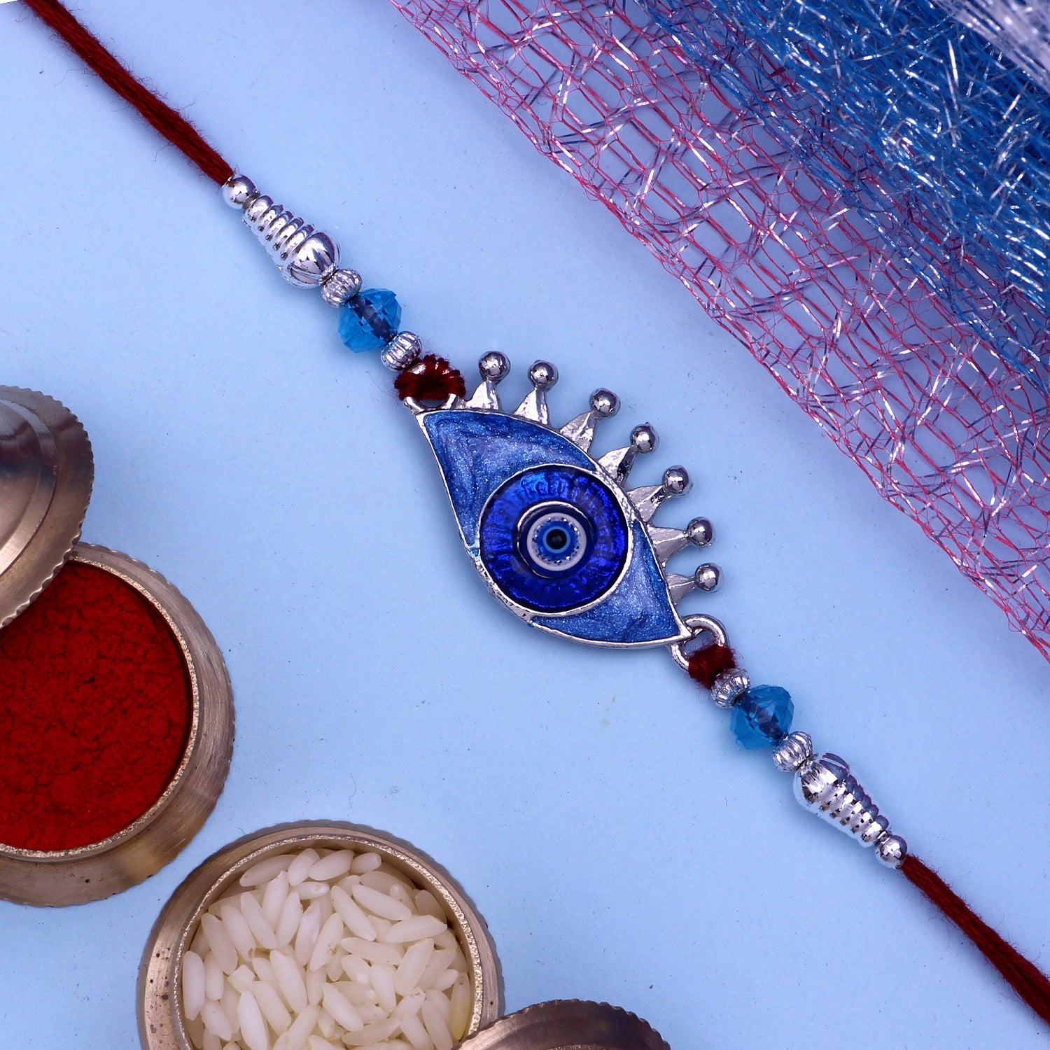 Auspicious Evil Eye Meenakari work Rakhi