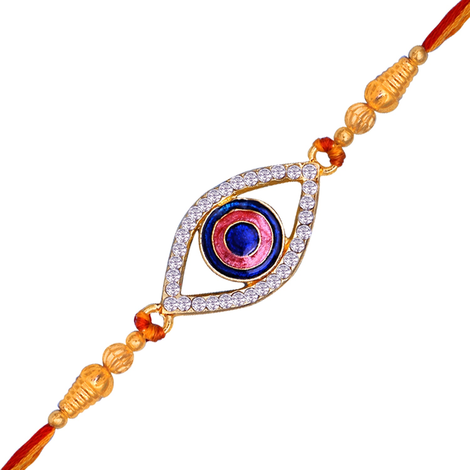 Auspicious Evil Eye Meenakari work and White Crystals Rakhi