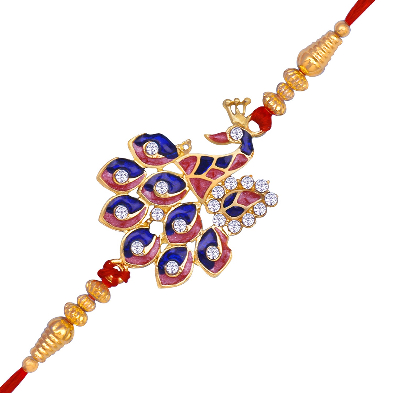 Pink and Blue Meenakari Work Designer Rakhi with Crystals