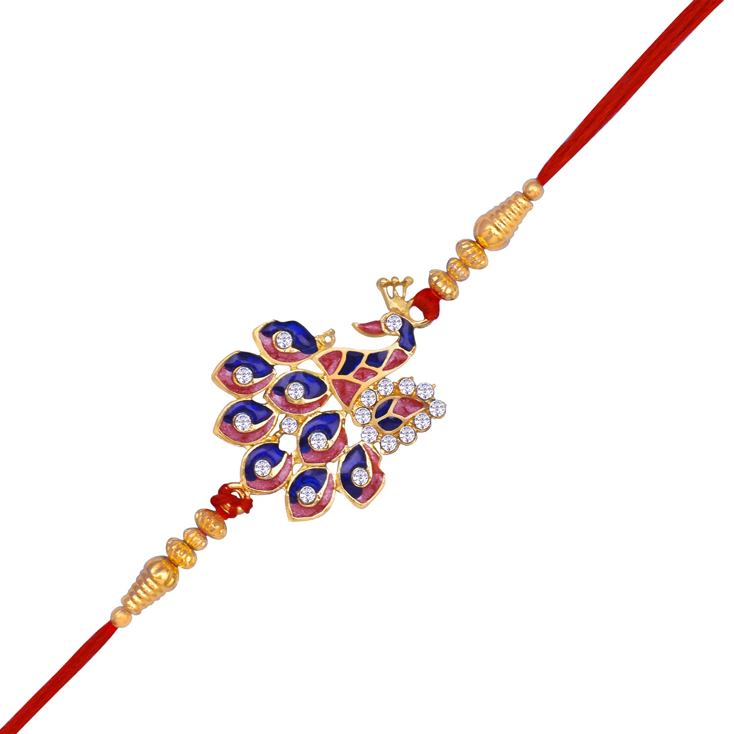 Pink and Blue Meenakari Work Designer Rakhi with Crystals